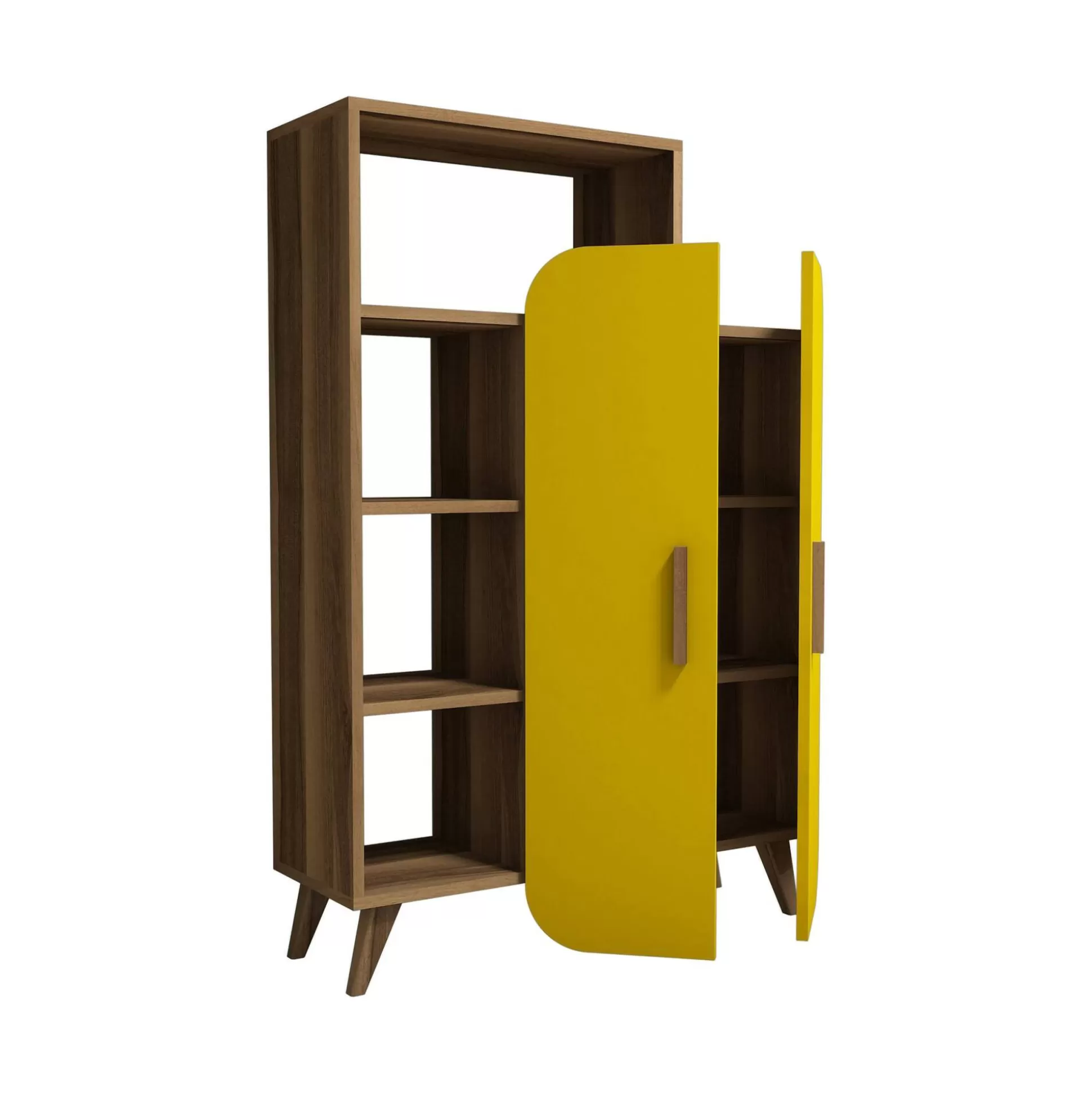 Dmora Librerie<Libreria Agni, 90x32 h132 cm, Noce e Giallo