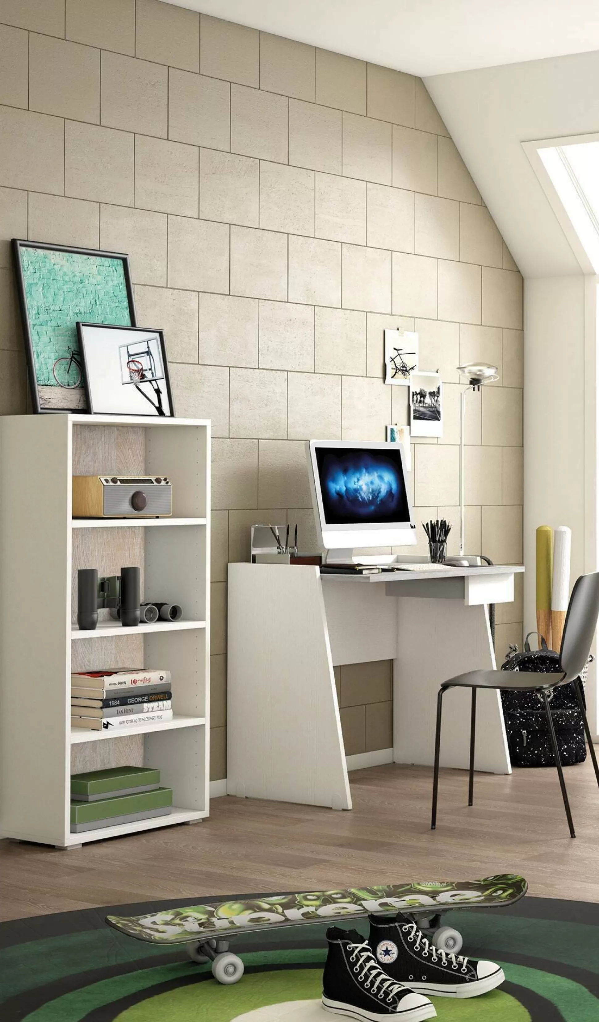 Dmora Librerie<Libreria Aky, 60x30h130 cm, Bianco e Rovere