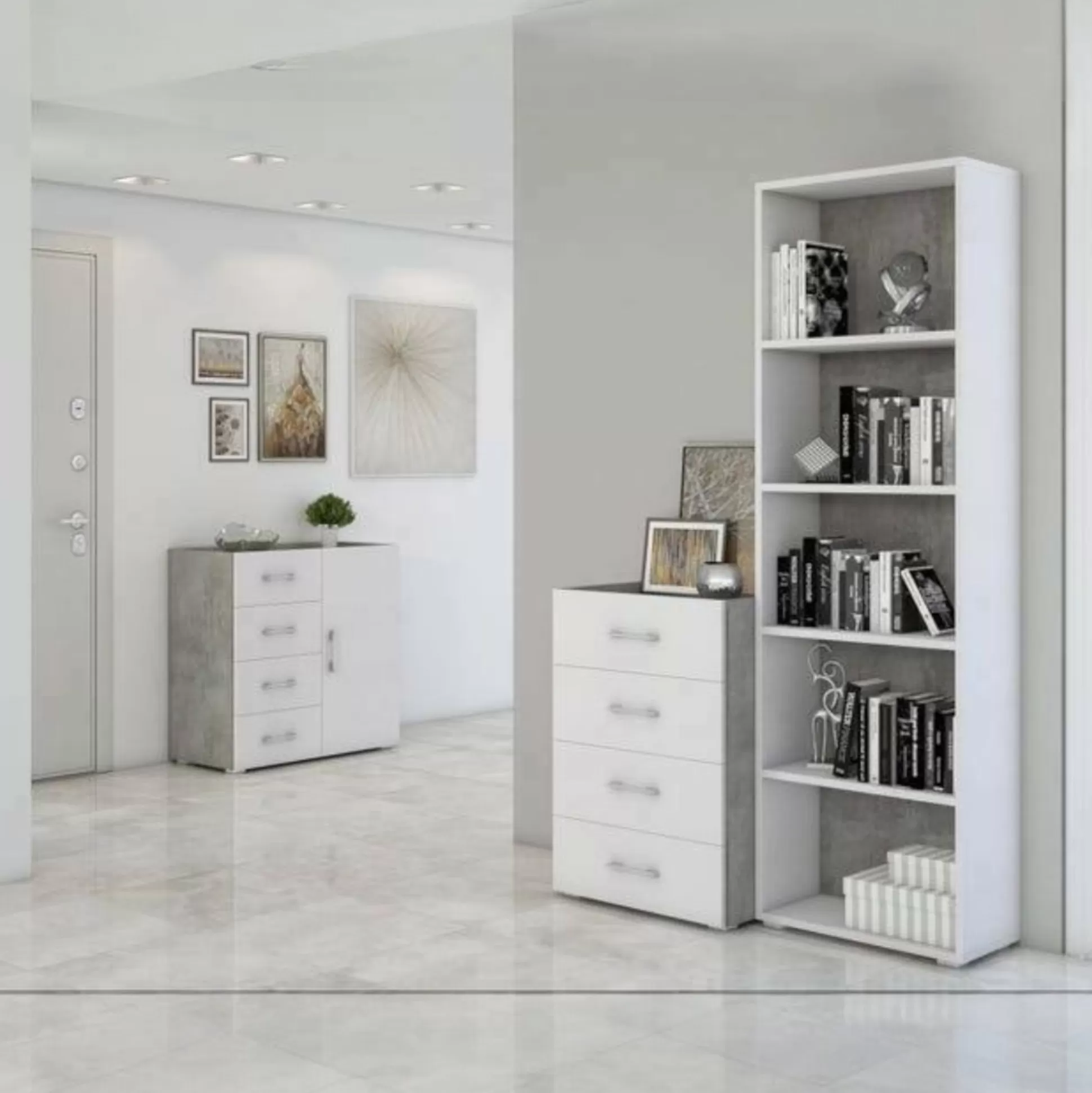 Dmora Librerie<Libreria Allevien, 60x30h195 cm, Bianco e Cemento