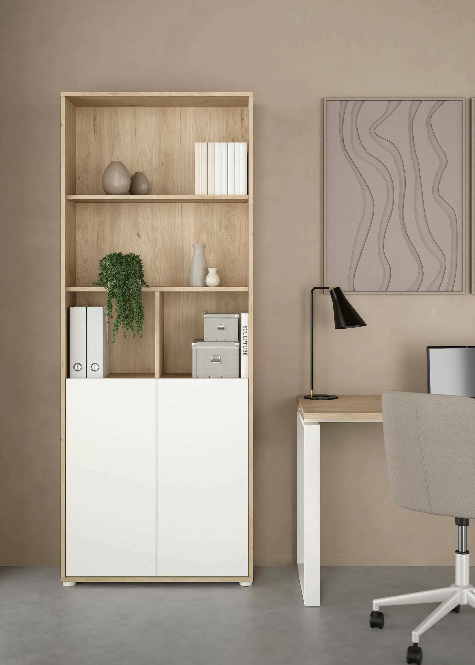 Dmora Librerie<Libreria Arancio, 34x80 h205 cm, Rovere e Bianco
