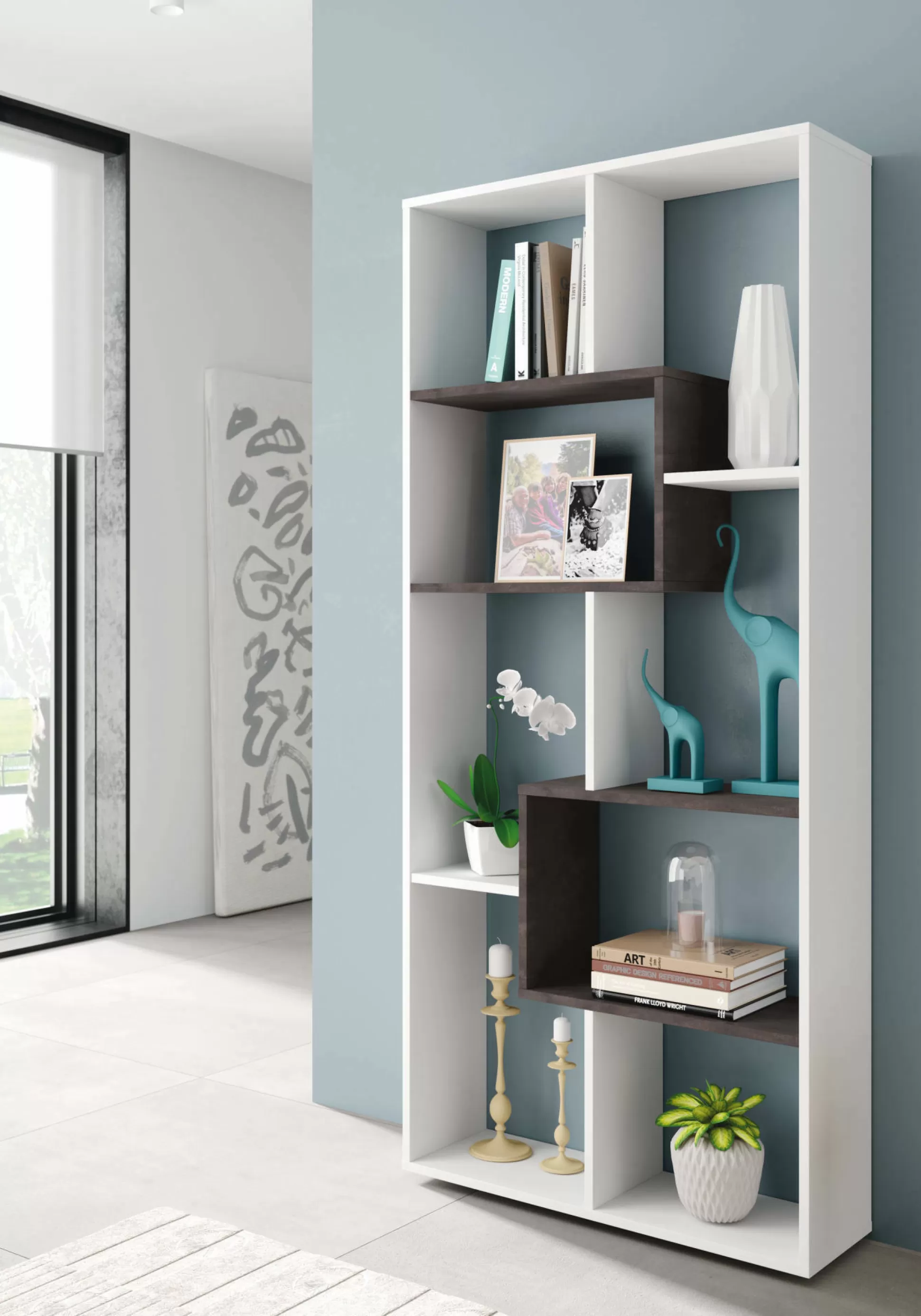 Dmora Librerie<Libreria Arconnor, 80x25h180 cm, Bianco e Ossido