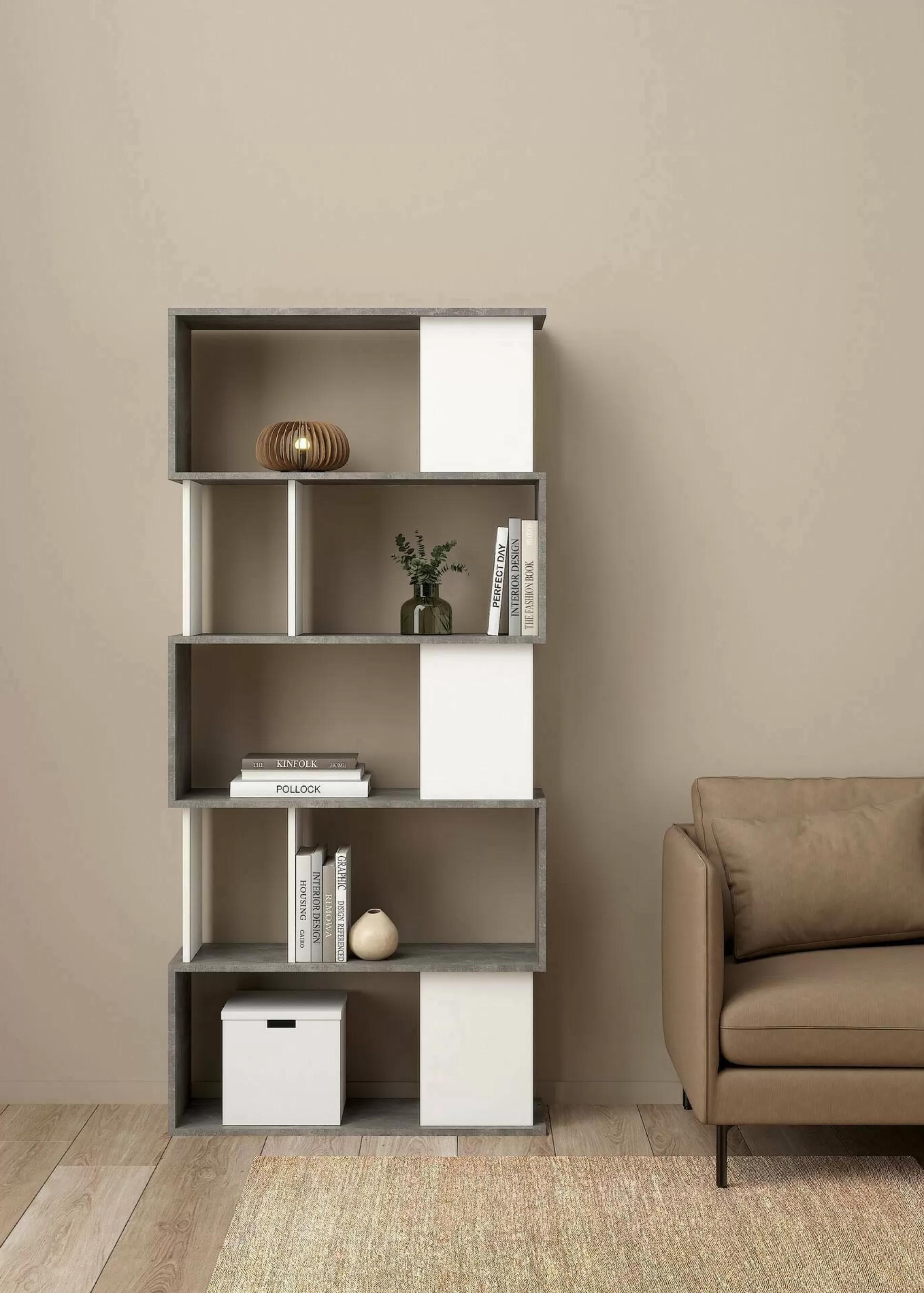 Dmora Librerie<Libreria Arg, 80x30 h175 cm, Cemento e Bianco