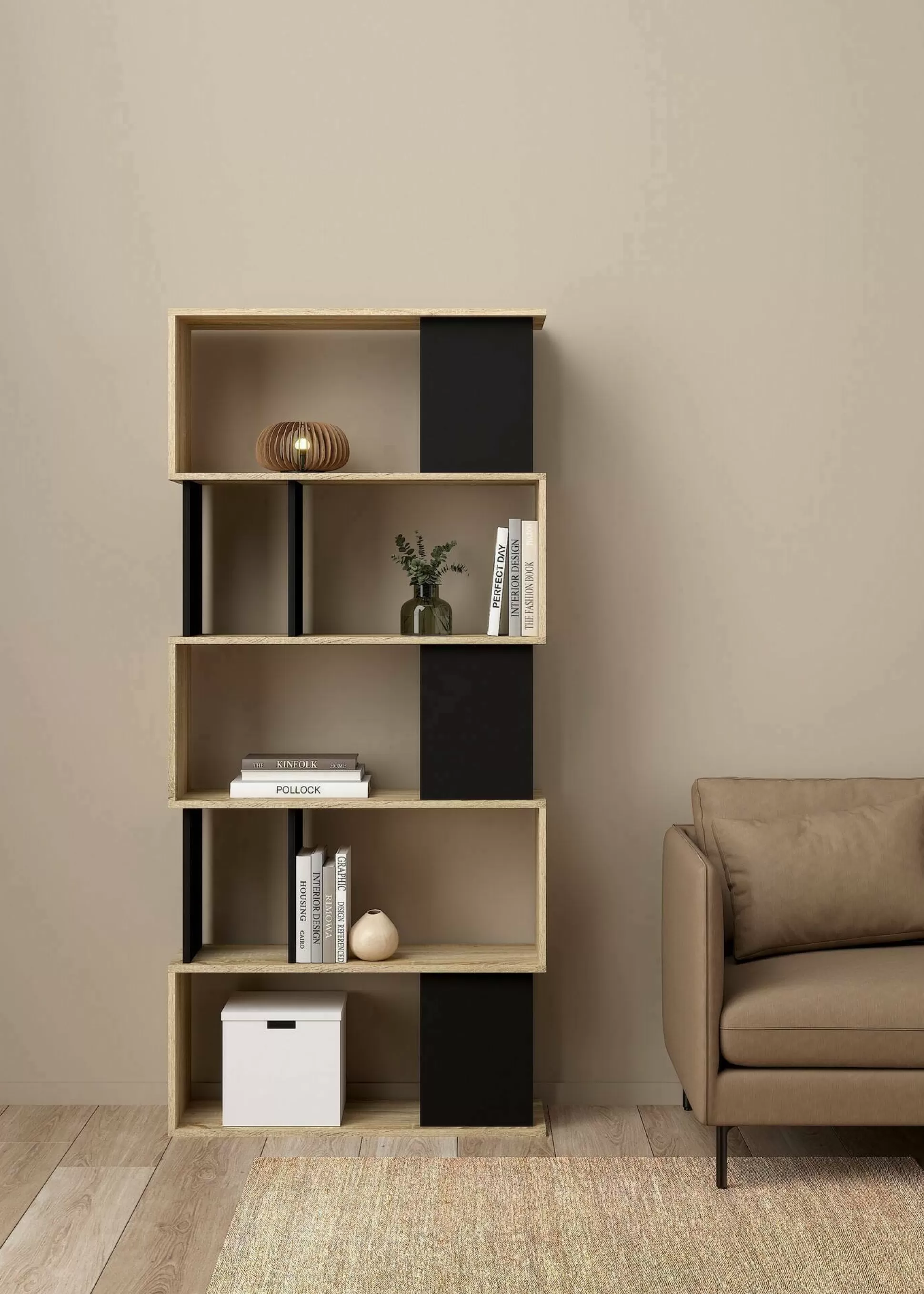 Dmora Librerie<Libreria Arg, 80x29 h175 cm, Quercia e Nero
