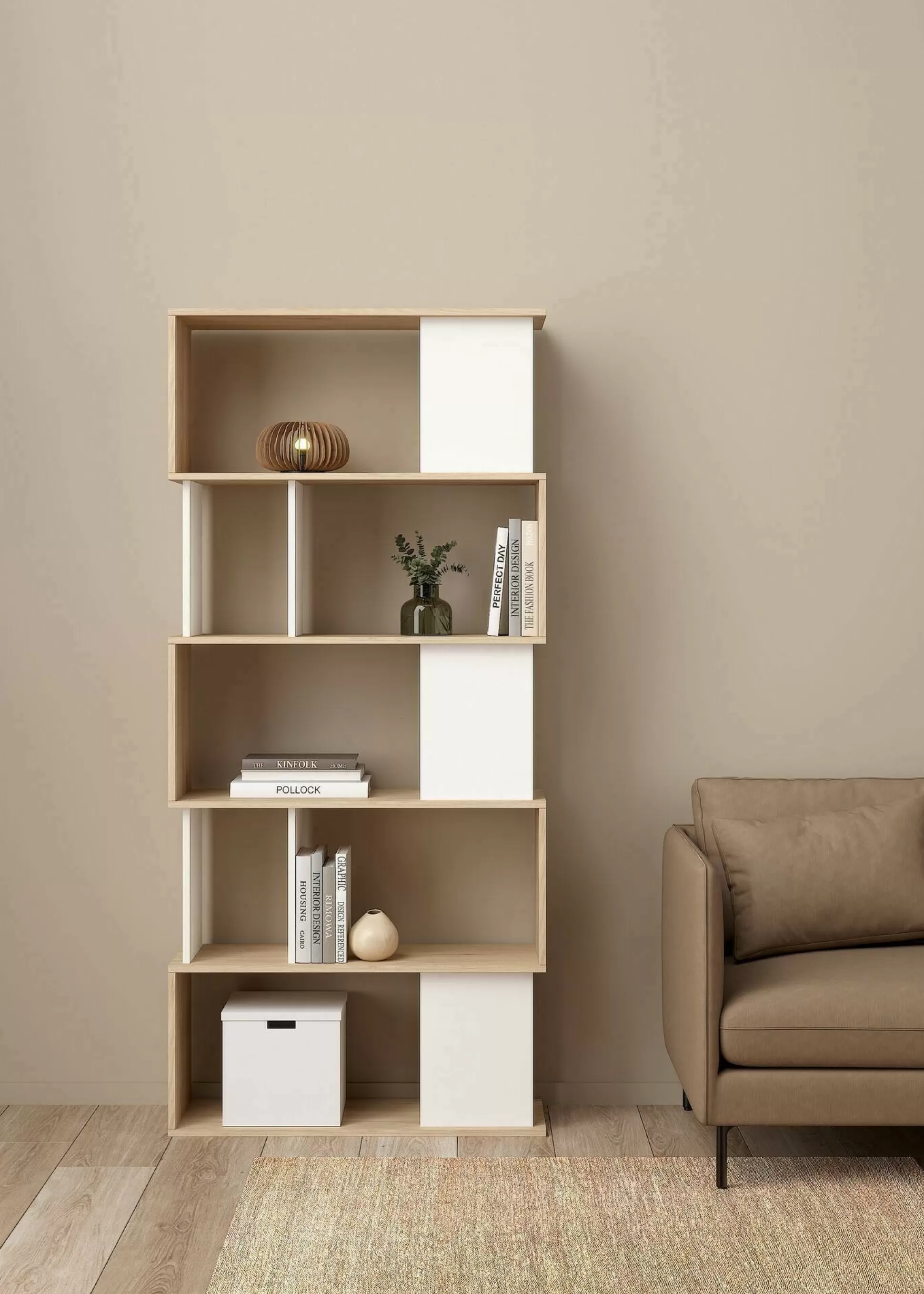 Dmora Librerie<Libreria Arg, 80x30 h174 cm, Rovere e Bianco