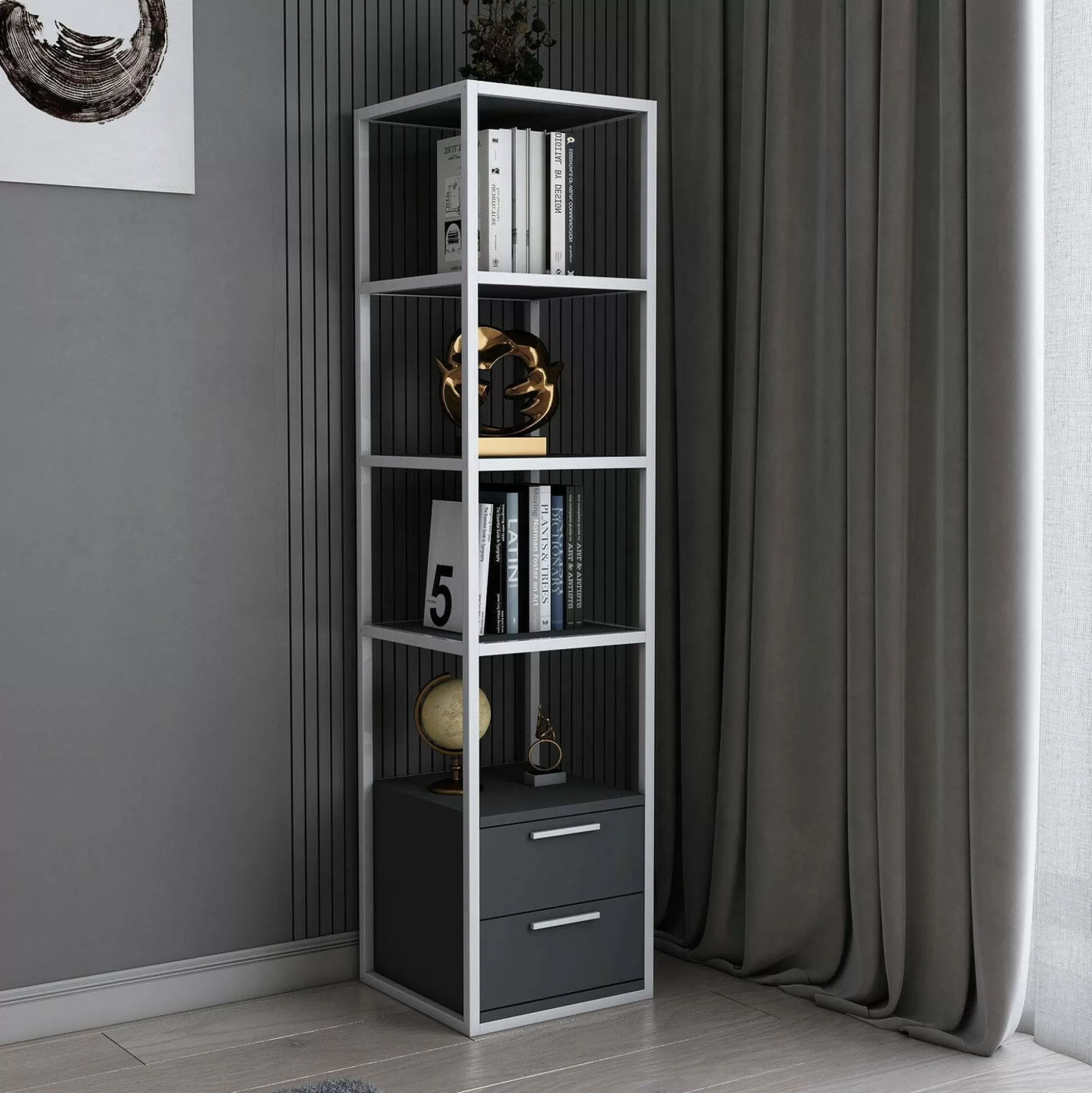 Dmora Librerie<Libreria Arsim, 39x39h169 cm, Bianco e Antracite