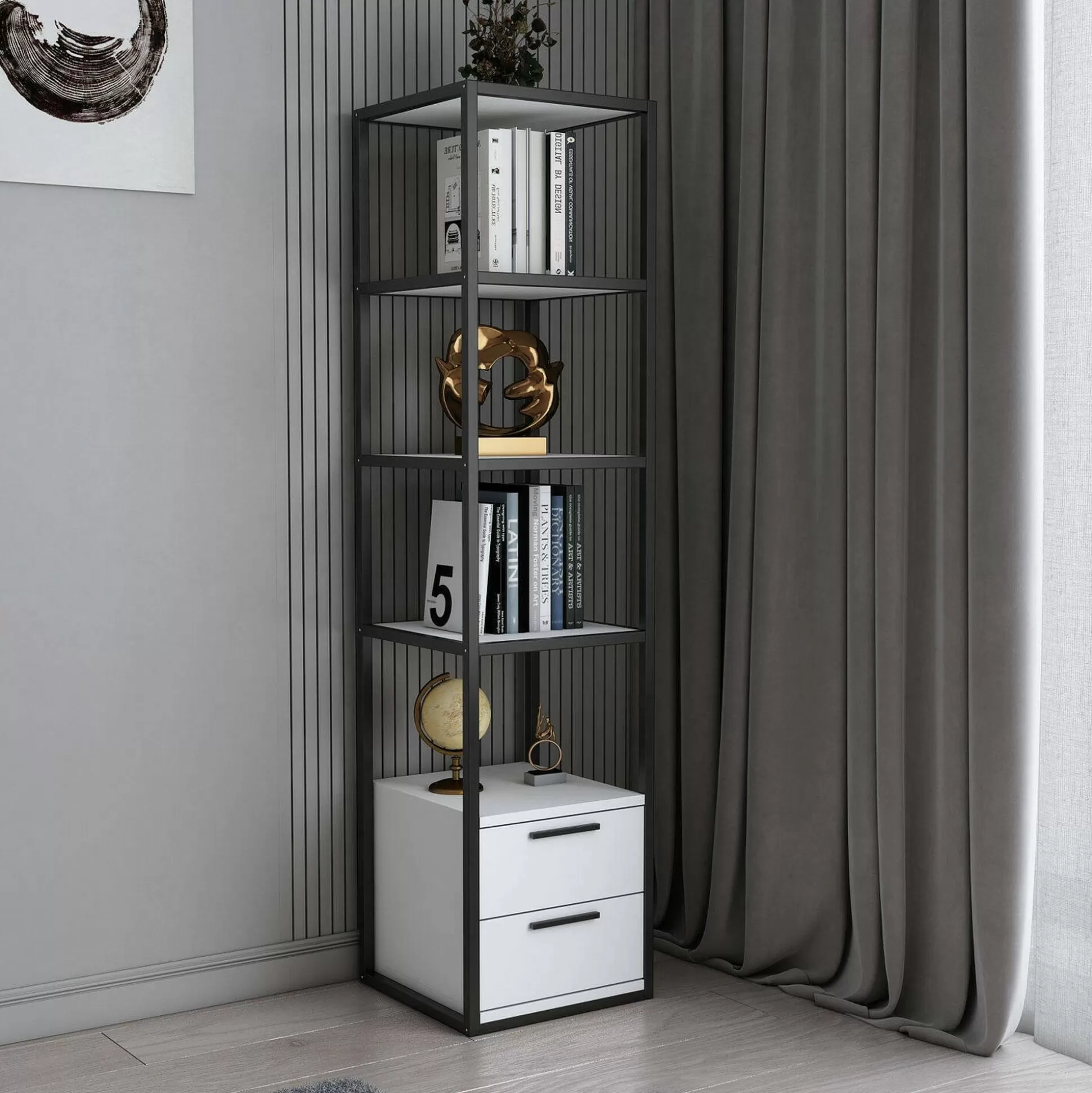 Dmora Librerie<Libreria Arsim, 39x39h169 cm, Bianco e Nero