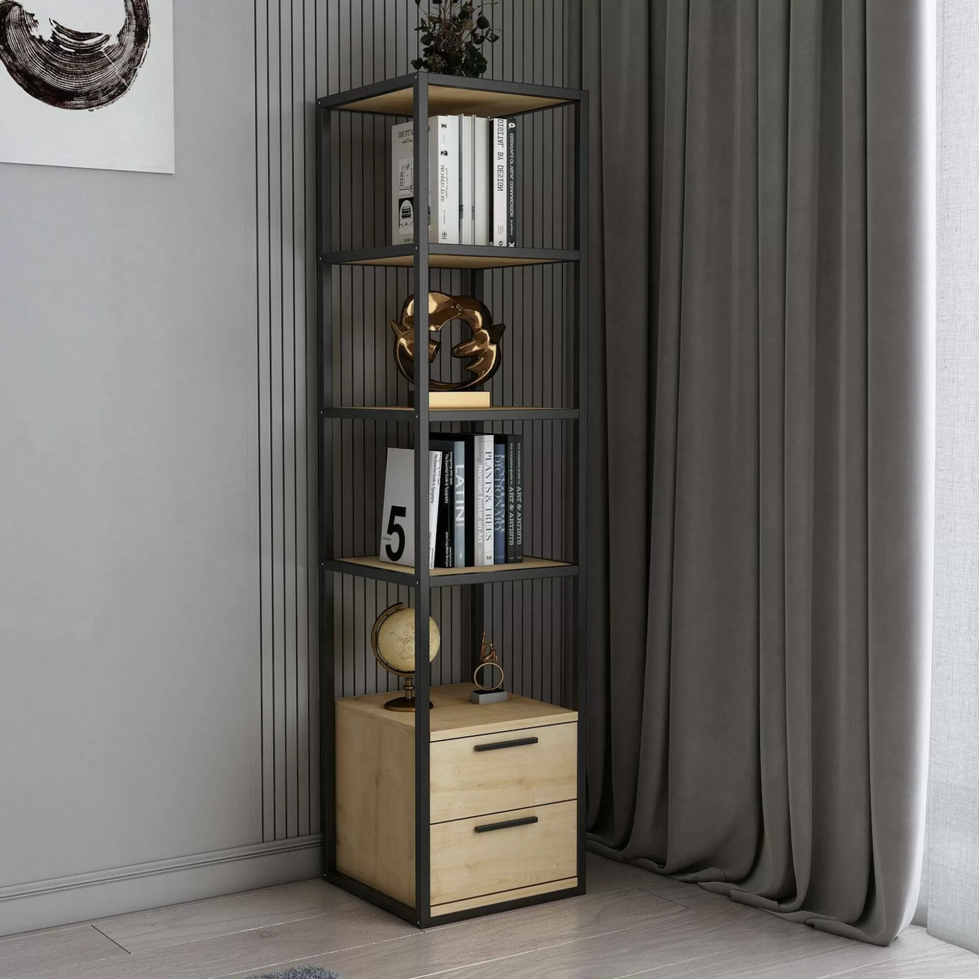 Dmora Librerie<Libreria Arsim, 39x39h169 cm, Nero e Quercia