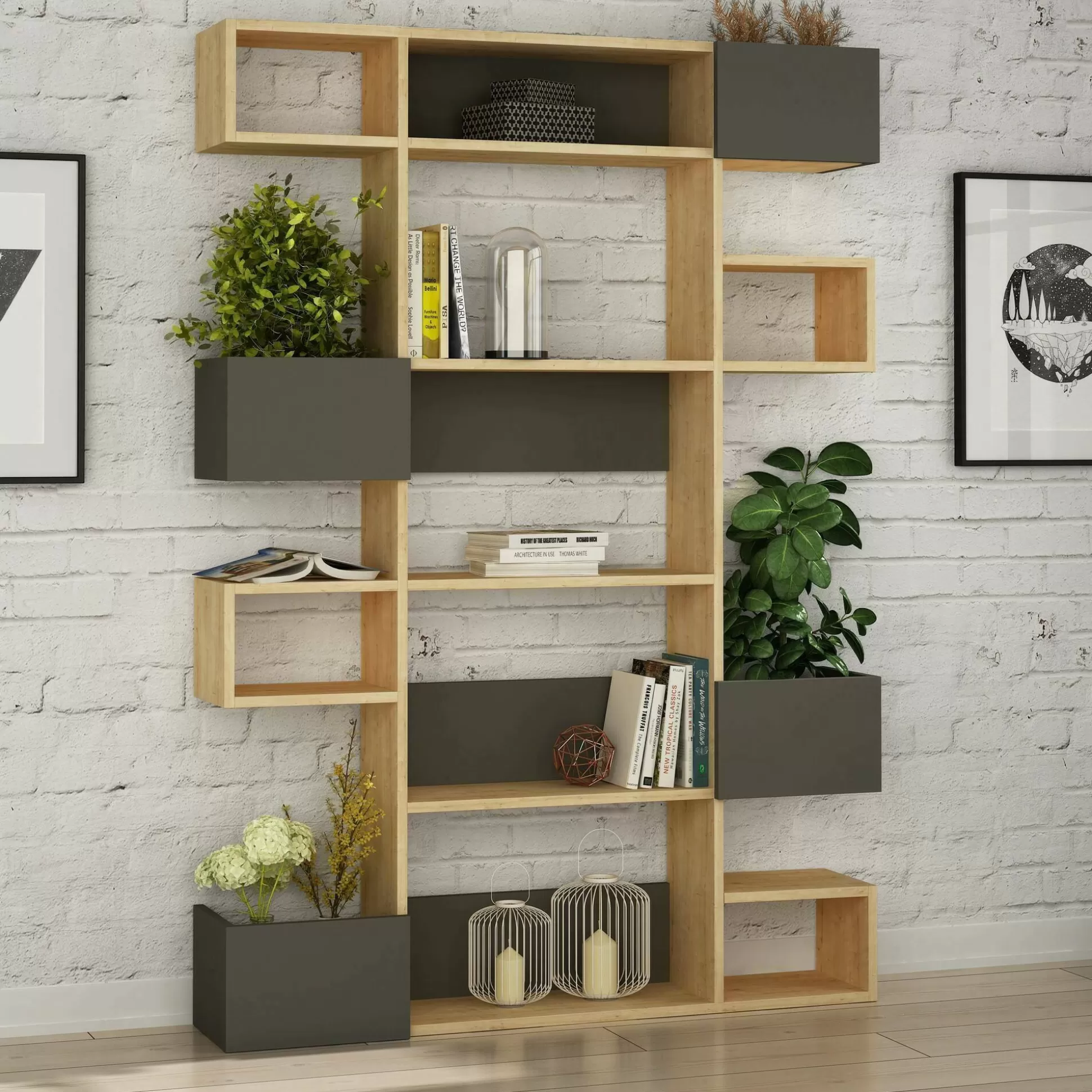 Dmora Librerie<Libreria Artich, 120x20h171 cm, Quercia e Antracite