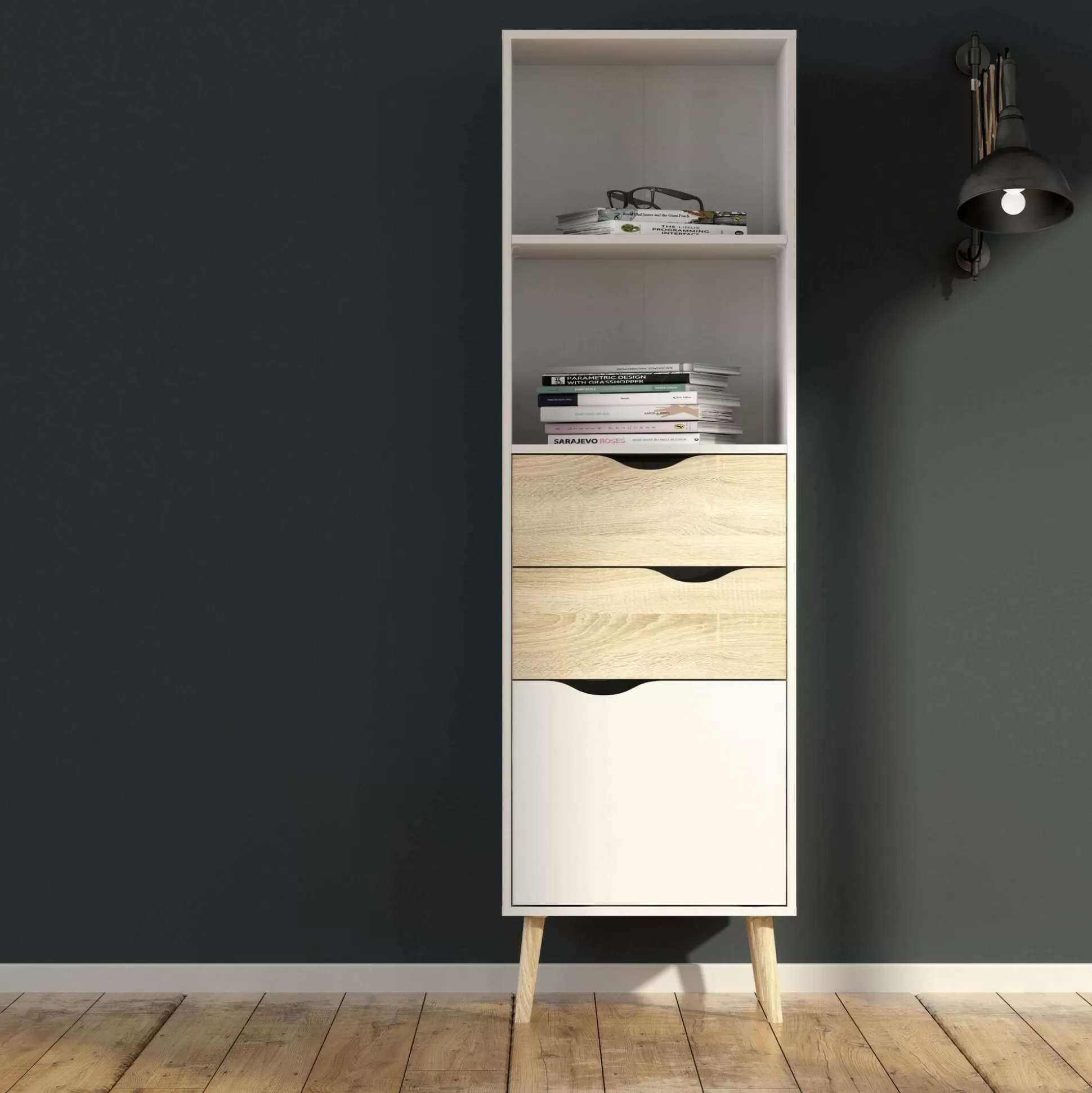 Dmora Librerie<Libreria Assesor, 50x39 h171 cm, Bianco e Quercia