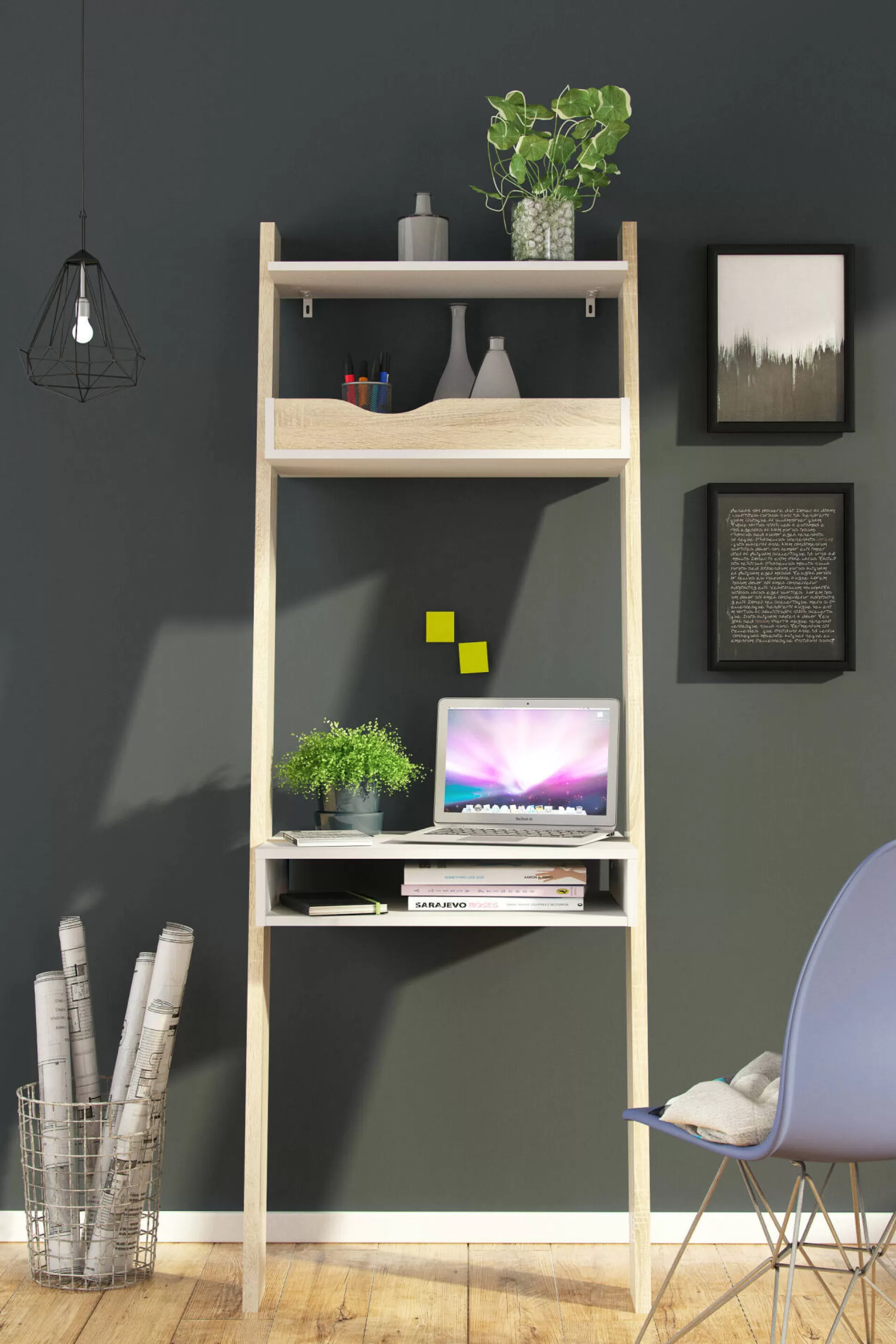 Dmora Librerie<Libreria Aviv, 65x48 h180 cm, Bianco e Quercia