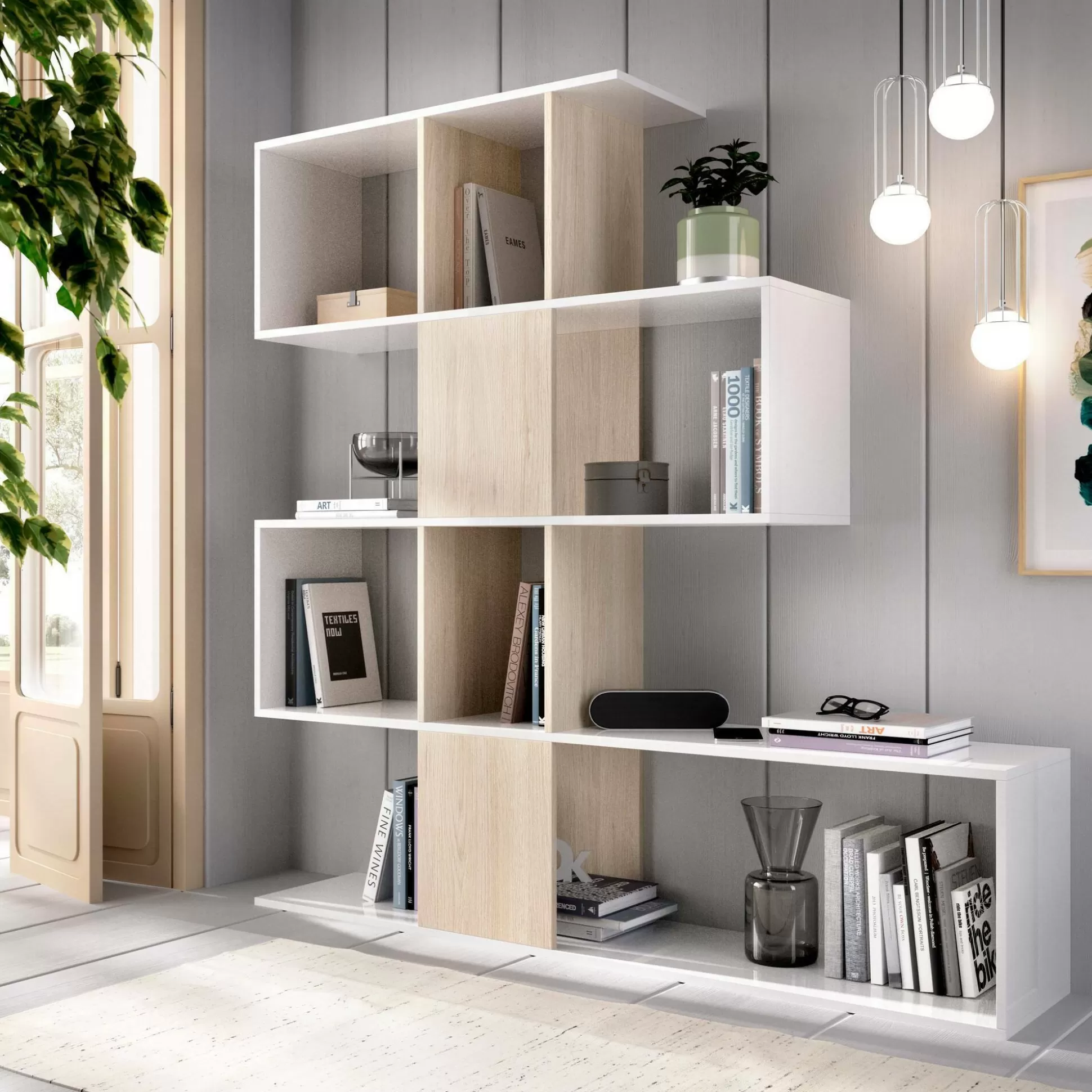 Dmora Librerie<Libreria Ax, 145x29h145 cm, Bianco e Rovere