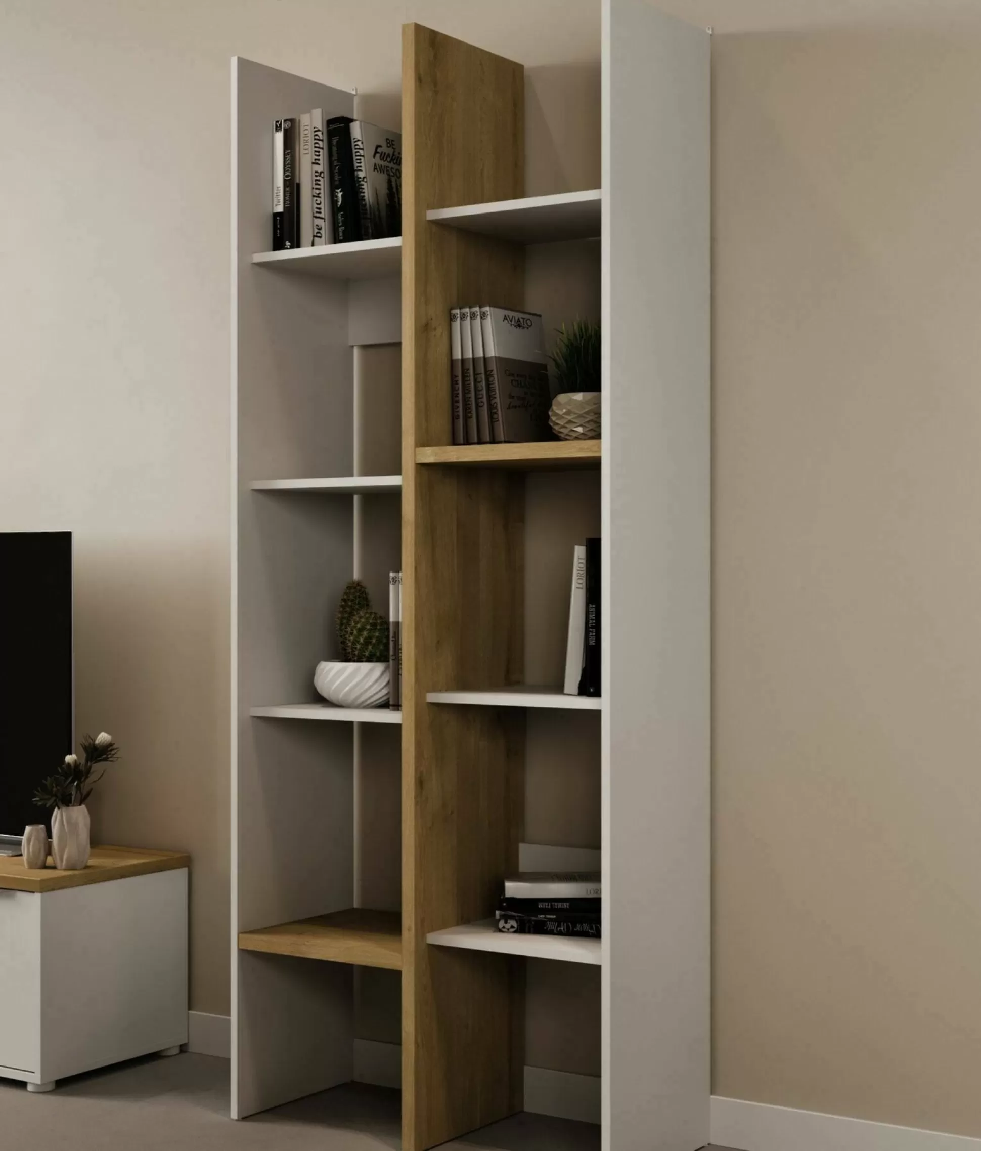 Dmora Librerie<Libreria Badia, 76x33 h183 cm, Rovere e Bianco
