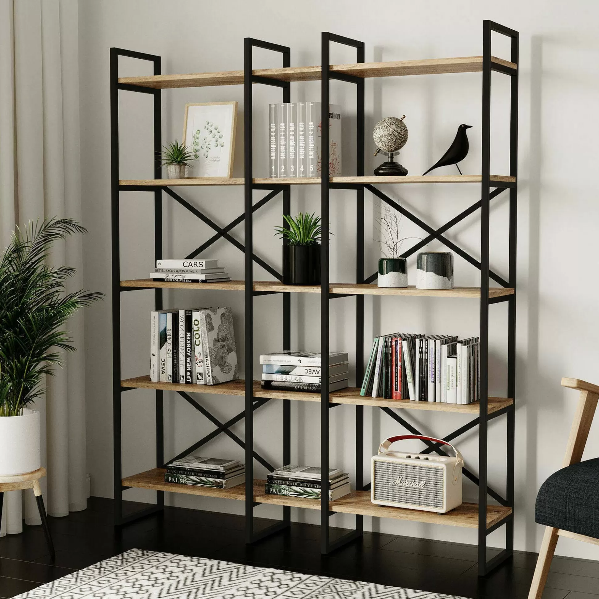 Dmora Librerie<Libreria Berna, 144x30h175 cm, Quercia e Nero