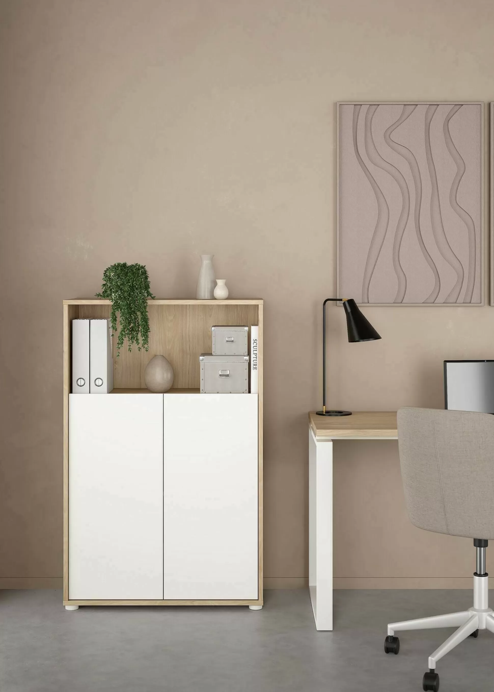Dmora Librerie<Libreria Canossa, 34x80 h124 cm, Rovere e Bianco