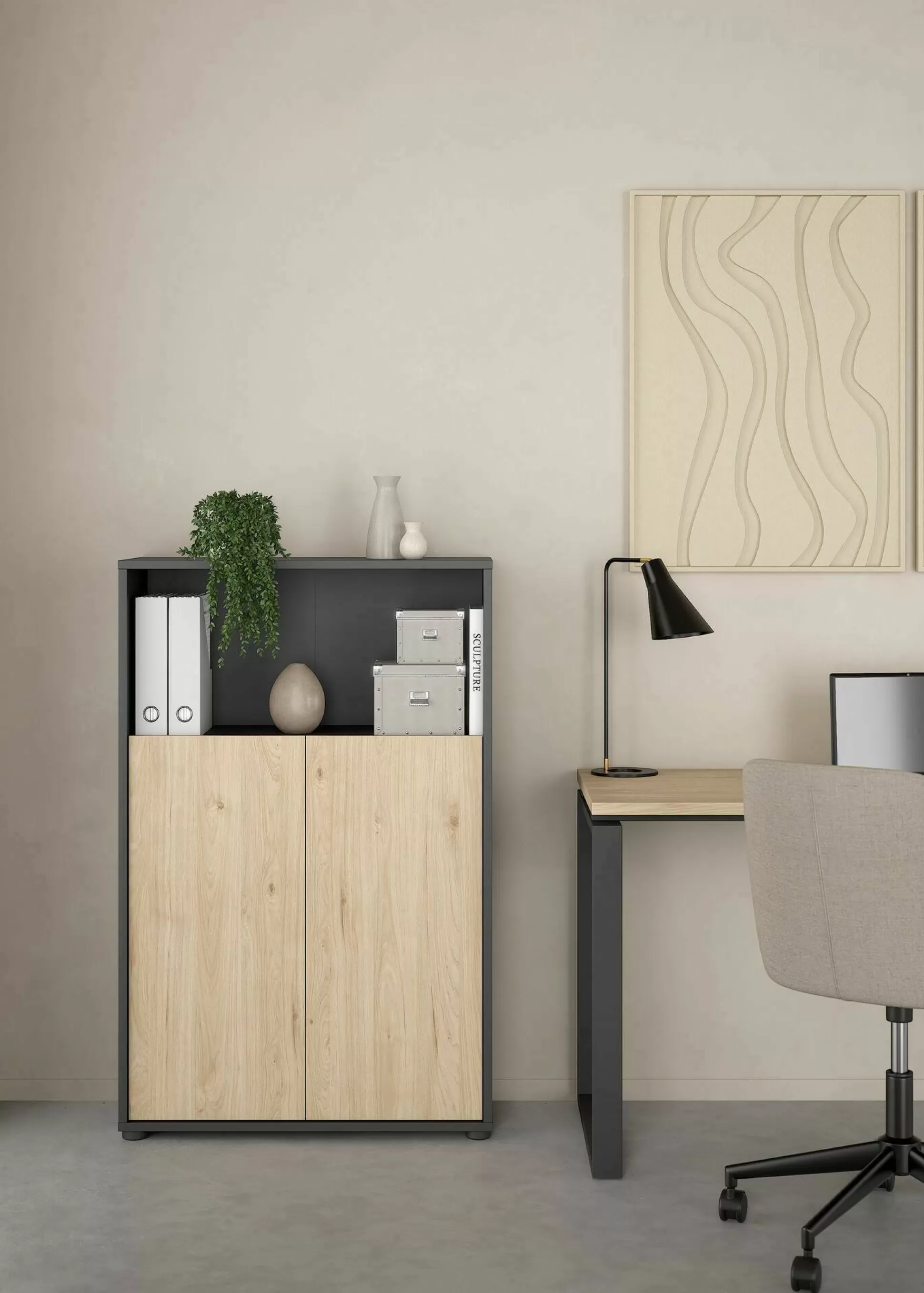 Dmora Librerie<Libreria Canossa, 34x80 h124 cm, Rovere e Grigio