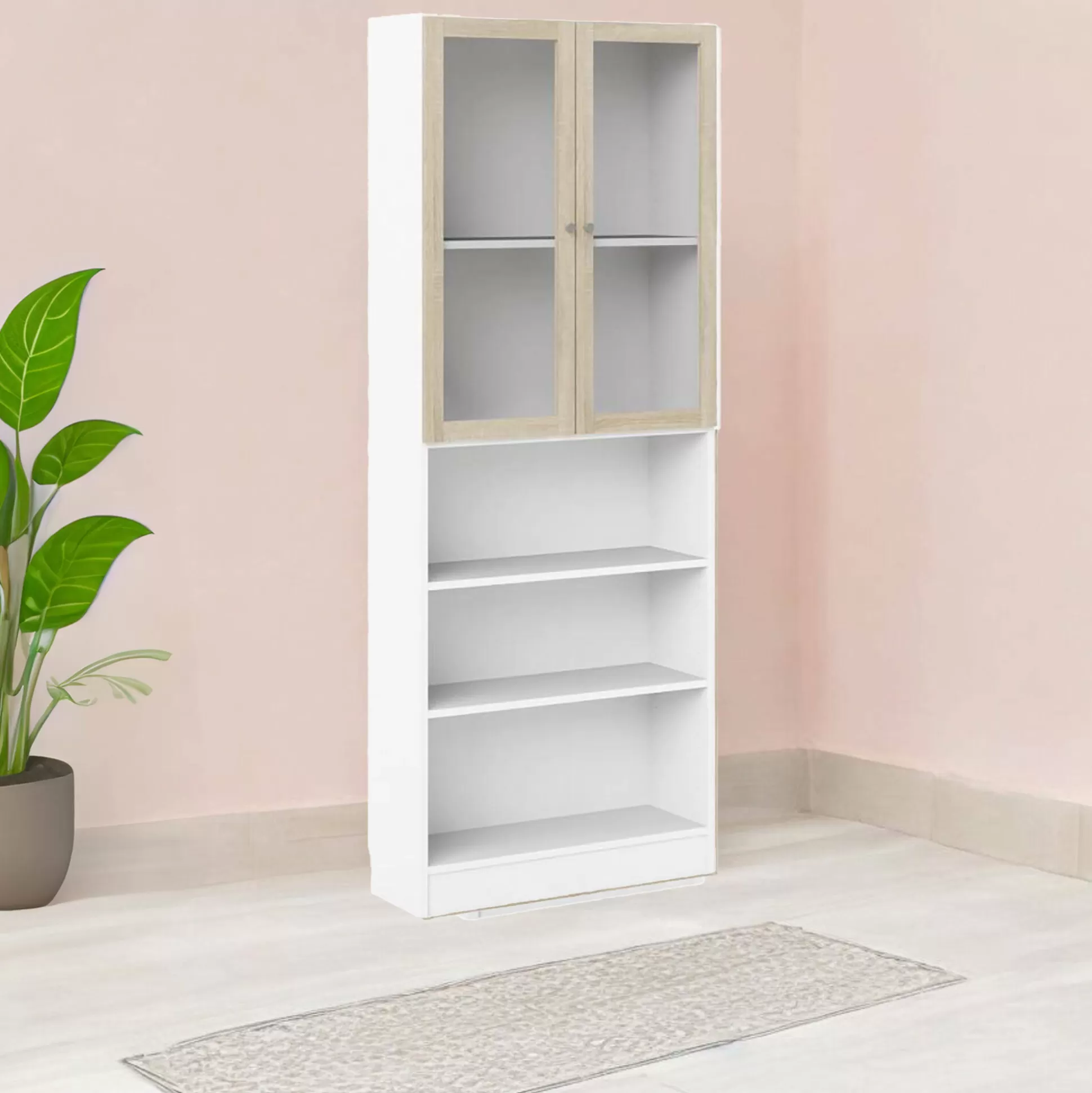 Dmora Librerie<Libreria Chedeng, 28x79 h203 cm, Bianco e Quercia