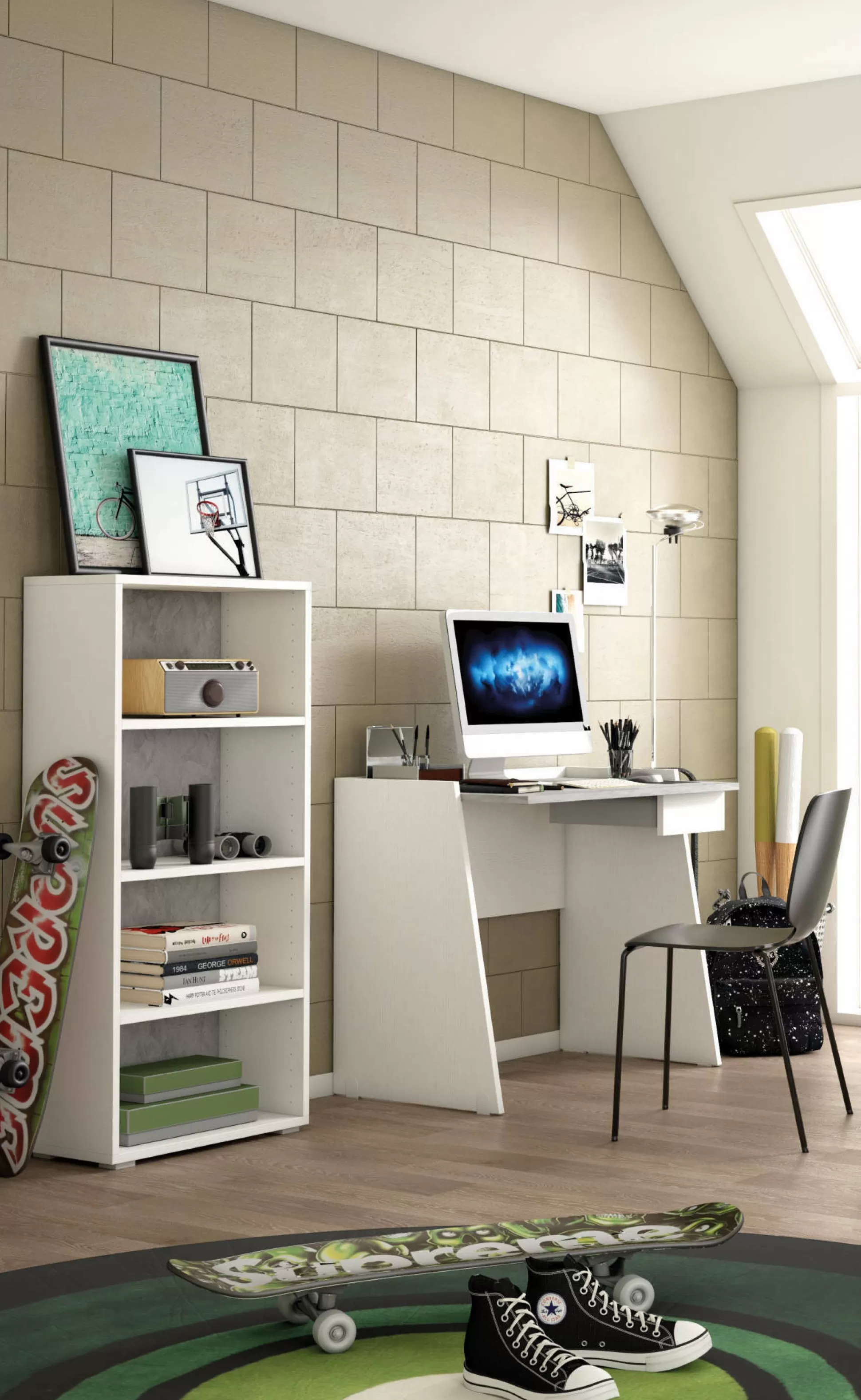 Dmora Librerie<Libreria Ddjuri, 60x30h130 cm, Bianco e Cemento