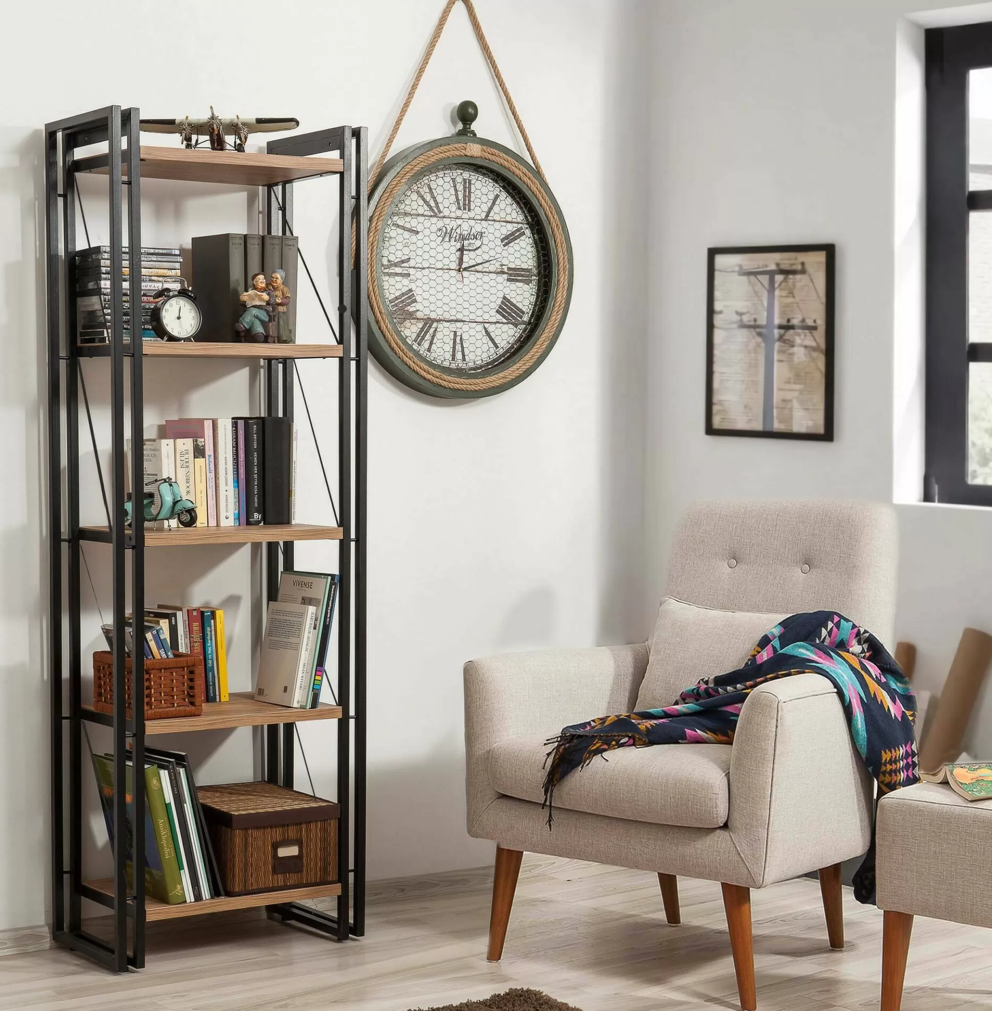 Dmora Librerie<Libreria Demetria, Quercia e Nero, 60x35h180 cm
