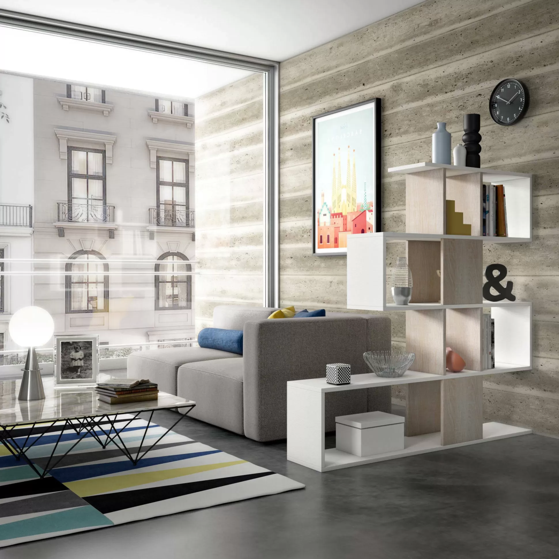 Dmora Librerie<Libreria Dfav, 145x29h145 cm, Bianco e Rovere