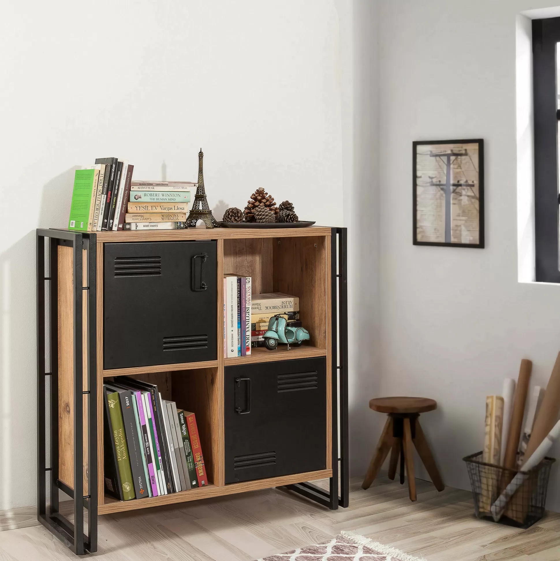 Dmora Librerie<Libreria Dpecorin, Quercia e Nero, 89x35h89 cm