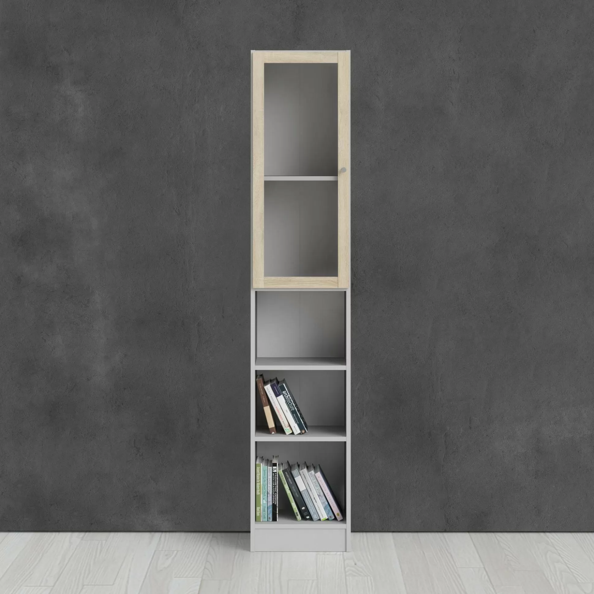 Dmora Librerie<Libreria Dsitu, 28x41 h203 cm, Bianco e Quercia