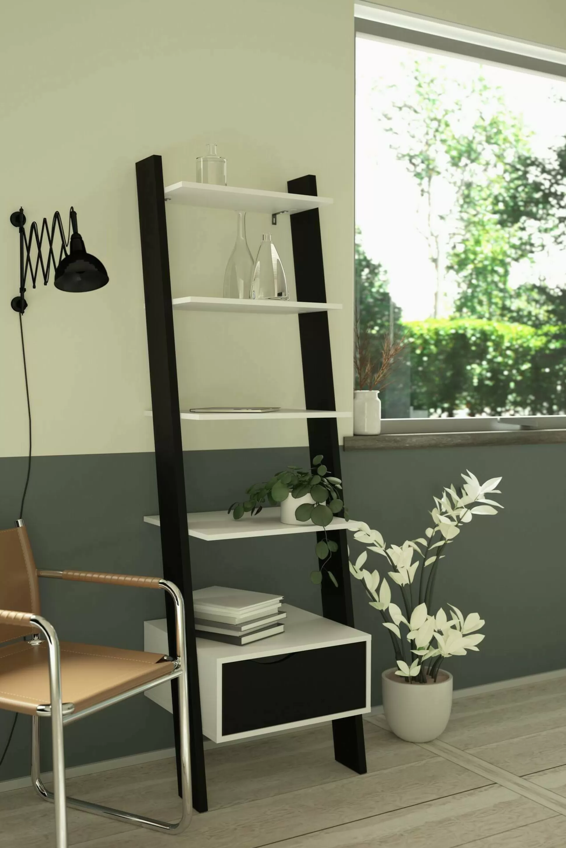Dmora Librerie<Libreria Dsol, 55x48 h180 cm, Bianco e Nero