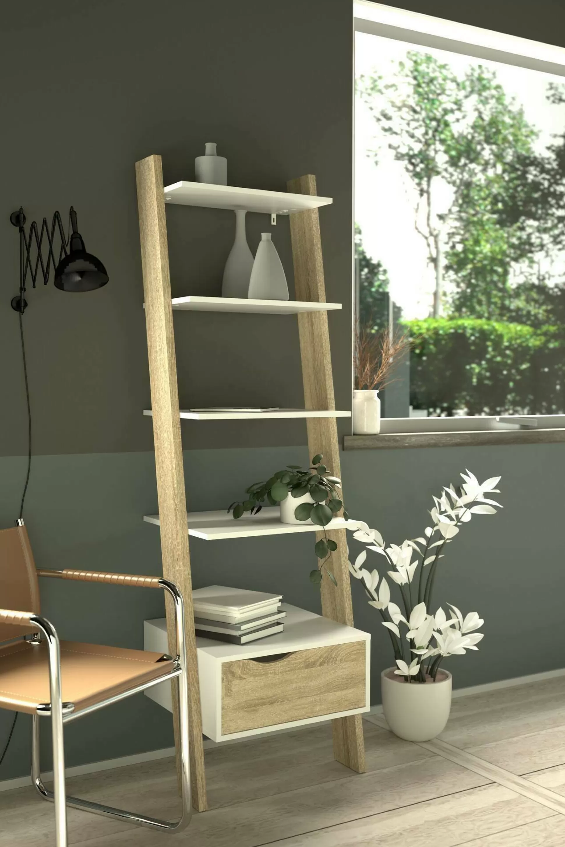 Dmora Librerie<Libreria Dsol, 55x48 h180 cm, Bianco e Quercia