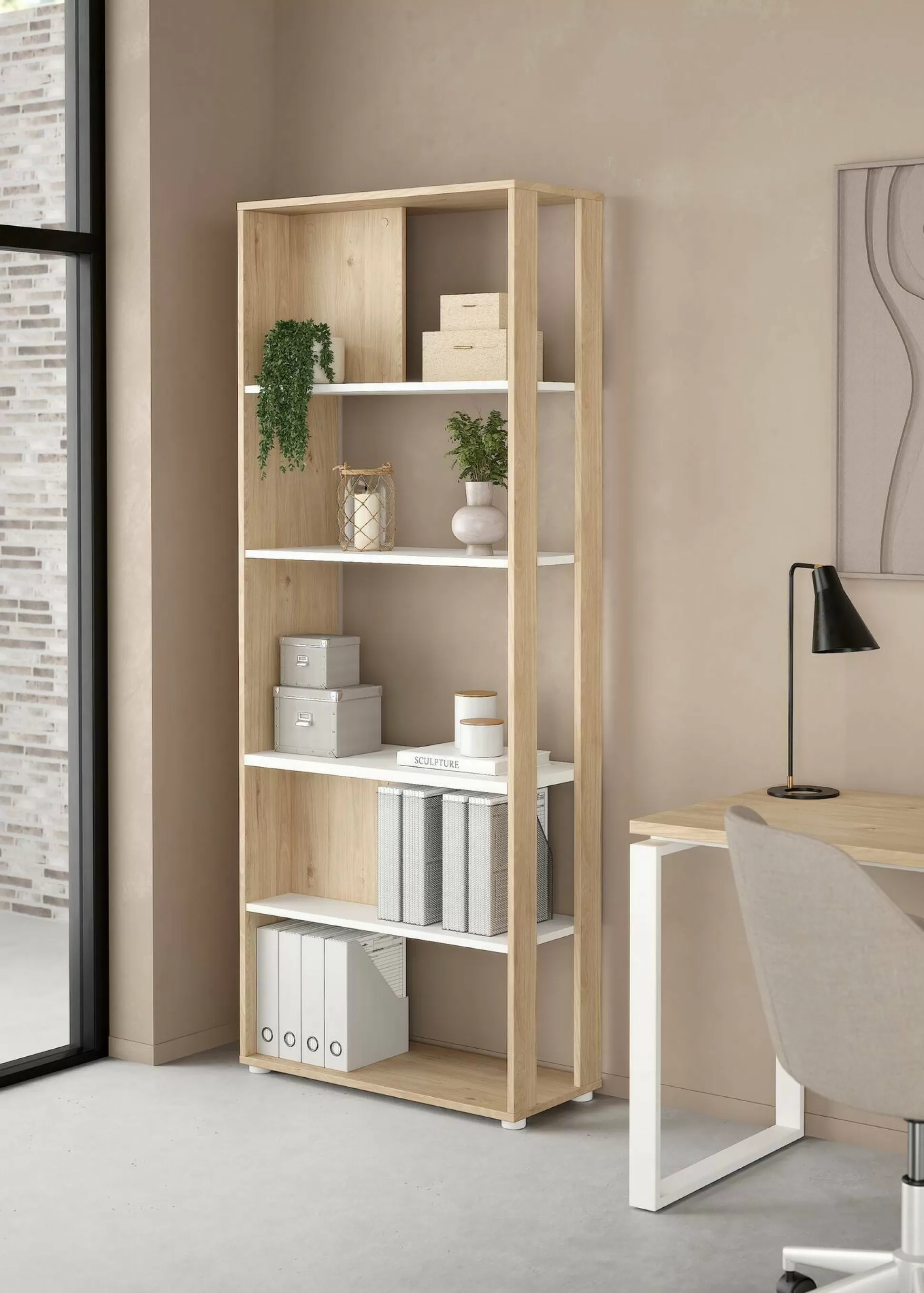 Dmora Librerie<Libreria Dspelt, 34x80 h205 cm, Rovere e Bianco