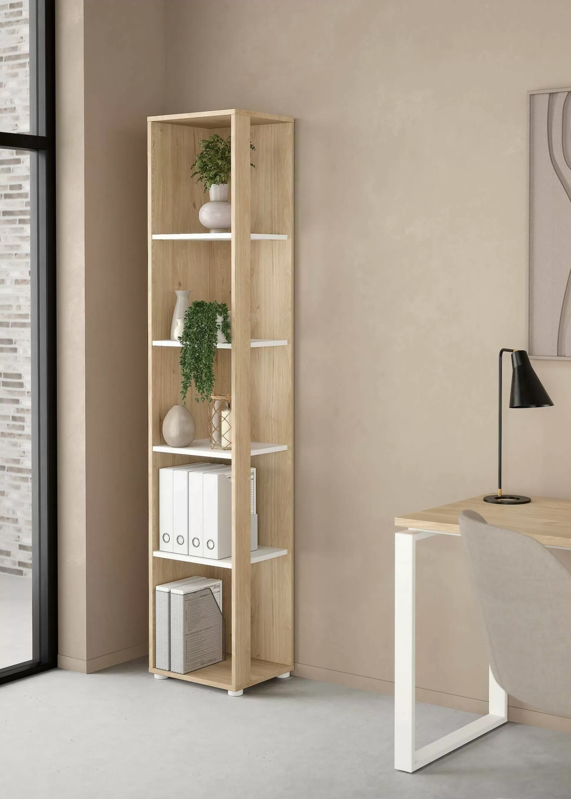 Dmora Librerie<Libreria Dtalarin, 34x41 h205 cm, Rovere e Bianco