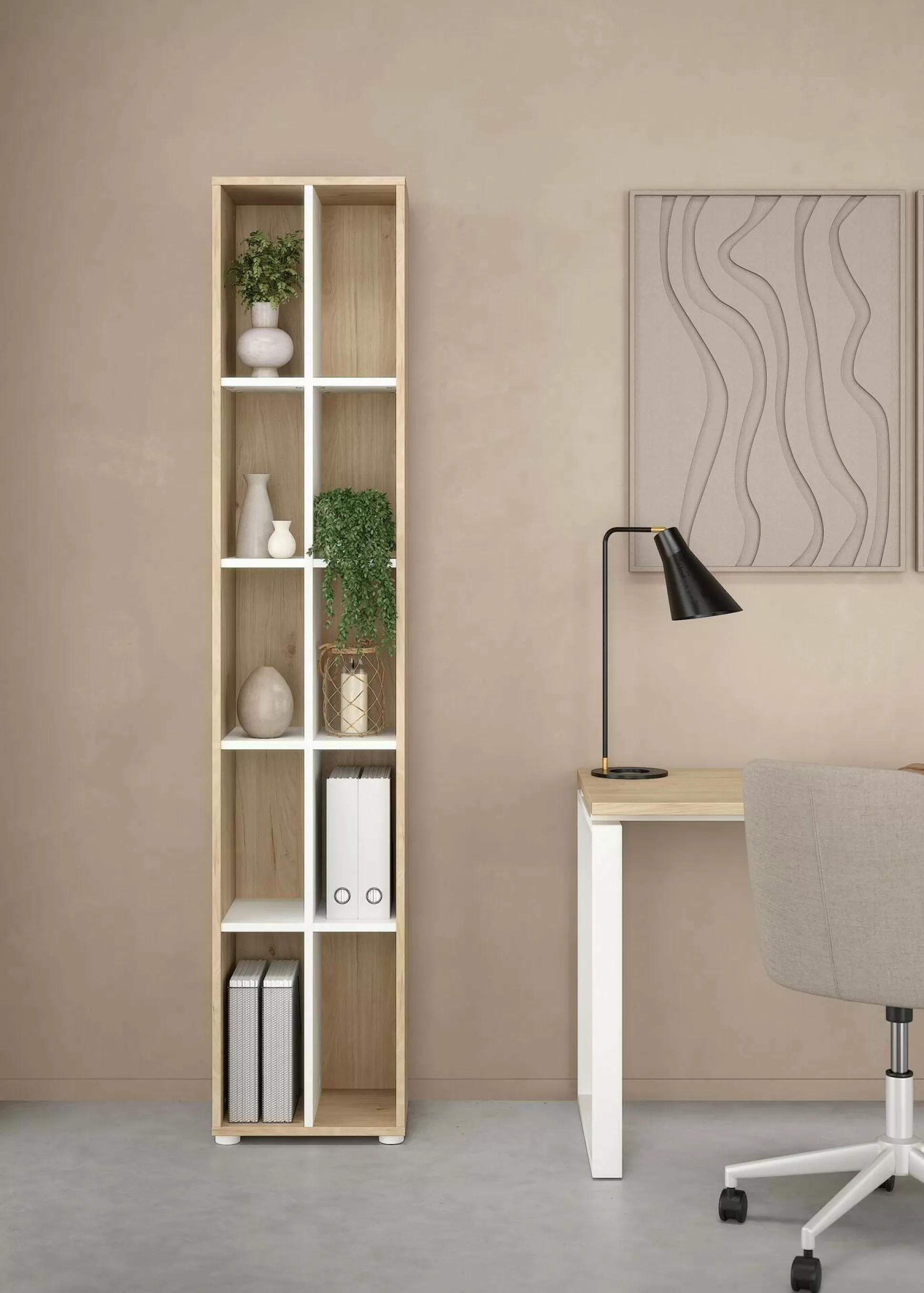 Dmora Librerie<Libreria Dtedesc, 34x41 h205 cm, Rovere e Bianco
