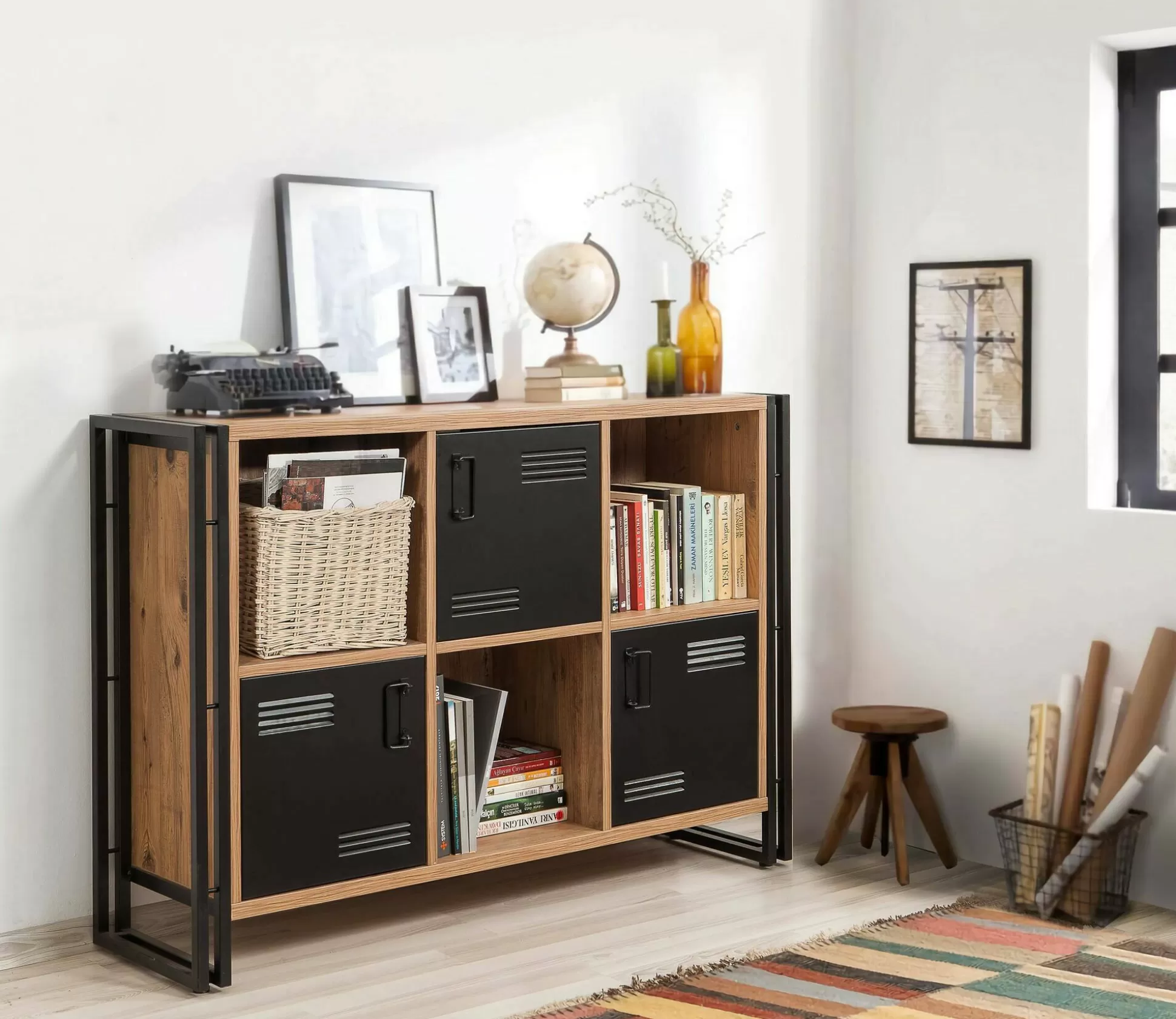 Dmora Librerie<Libreria Ercolina, Quercia e Nero, 126x35h89 cm
