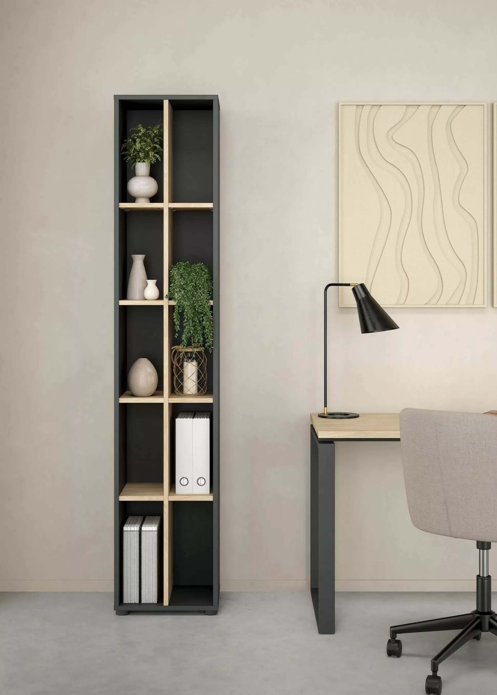 Dmora Librerie<Libreria Erevan, 34x41 h205 cm, Rovere e Grigio
