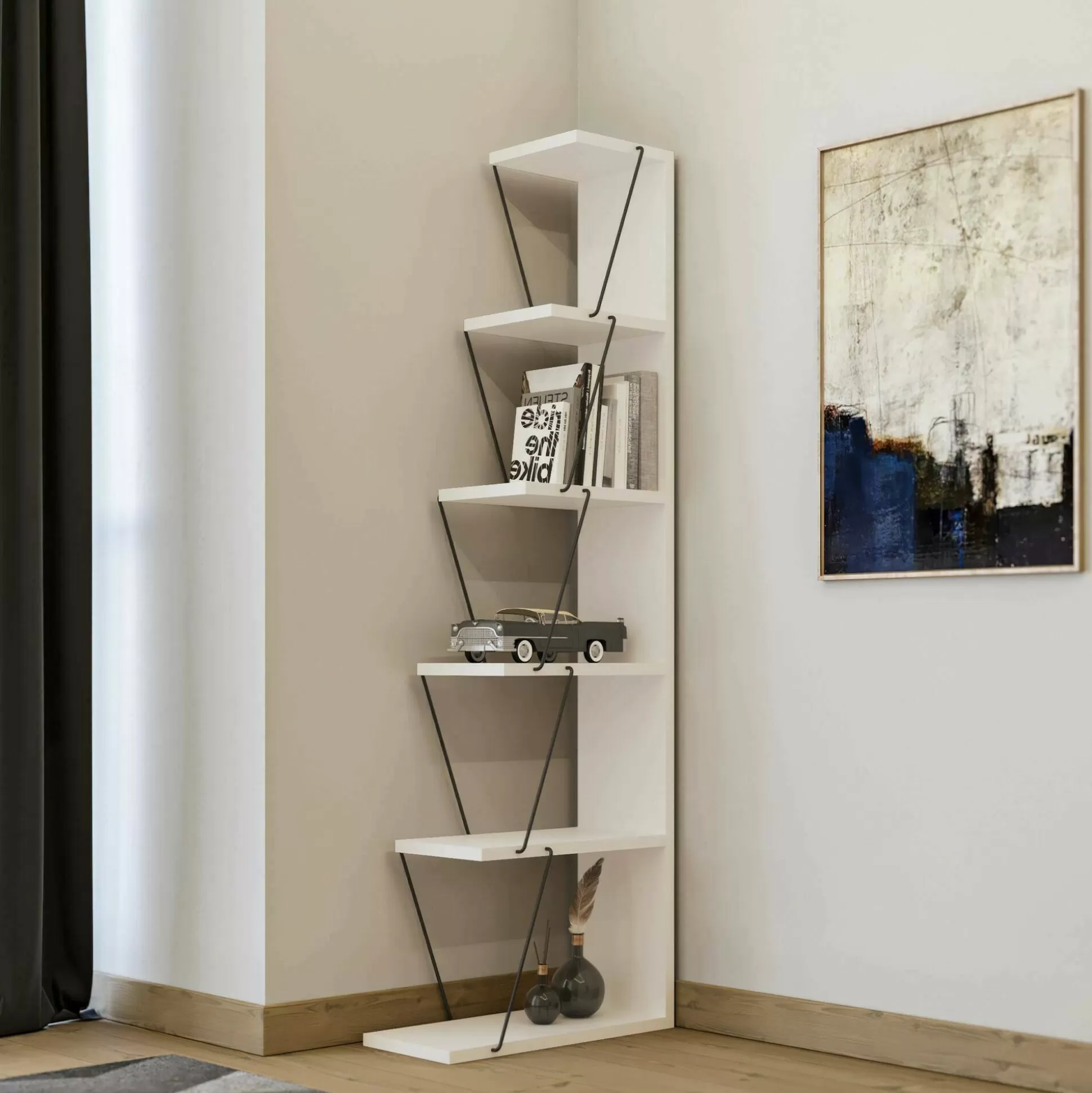 Dmora Librerie<Libreria Erminia, 50x22h150 cm, Bianco e Nero