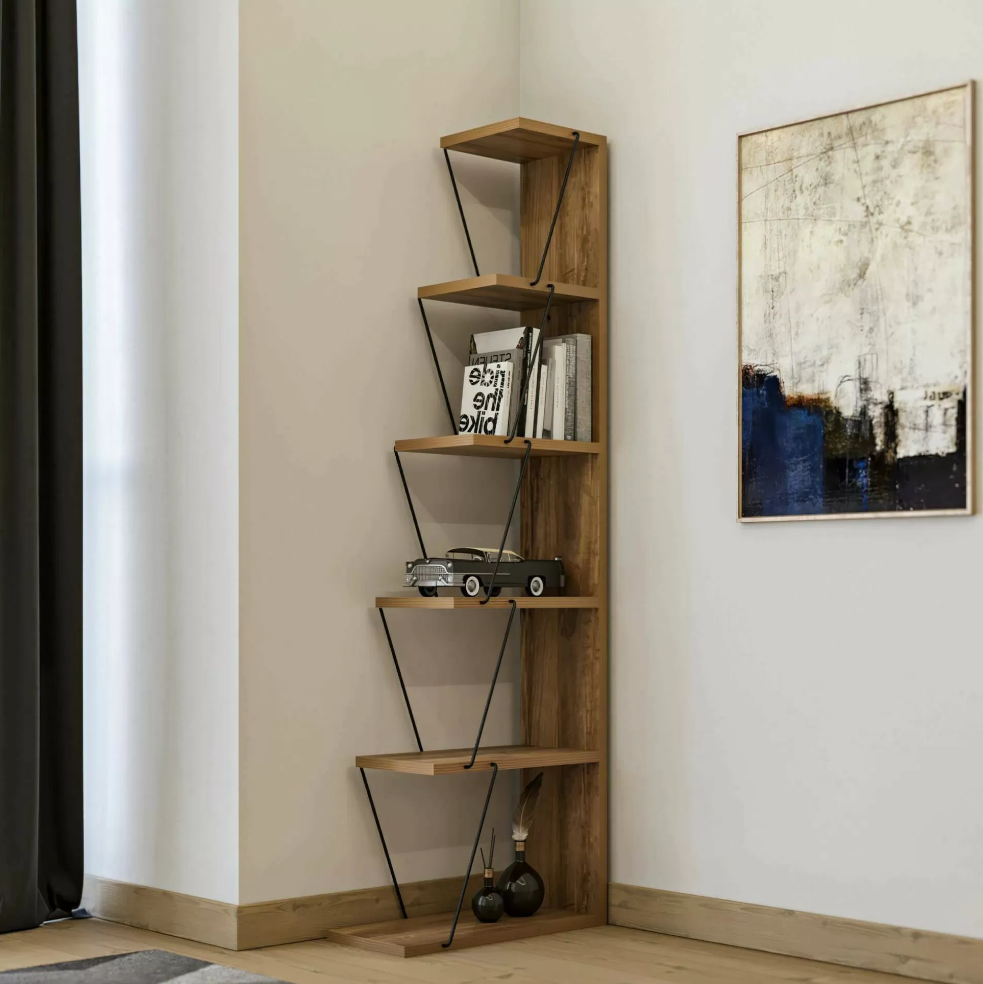 Dmora Librerie<Libreria Erminia, 50x22h150 cm, Quercia e Nero