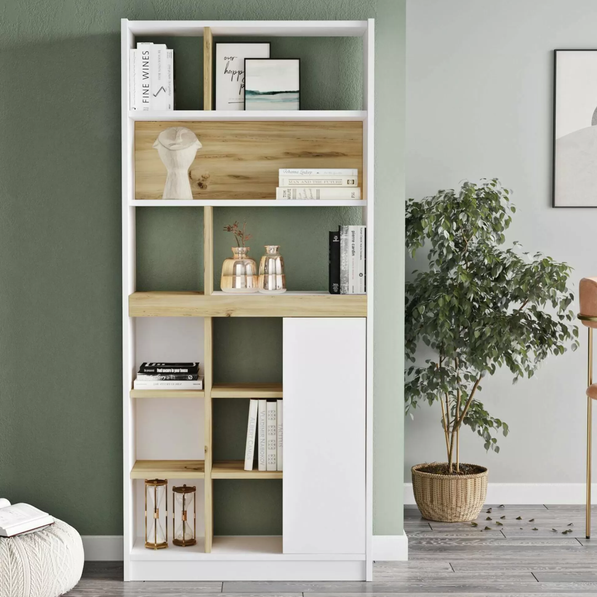 Dmora Librerie<Libreria Gaston, 76x25 h170 cm, Quercia e Bianco