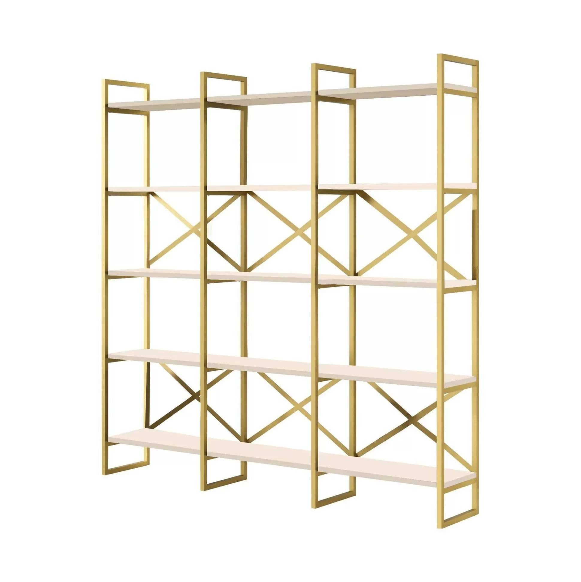 Dmora Librerie<Libreria Gauro, 170x30h175 cm, Bianco e Oro