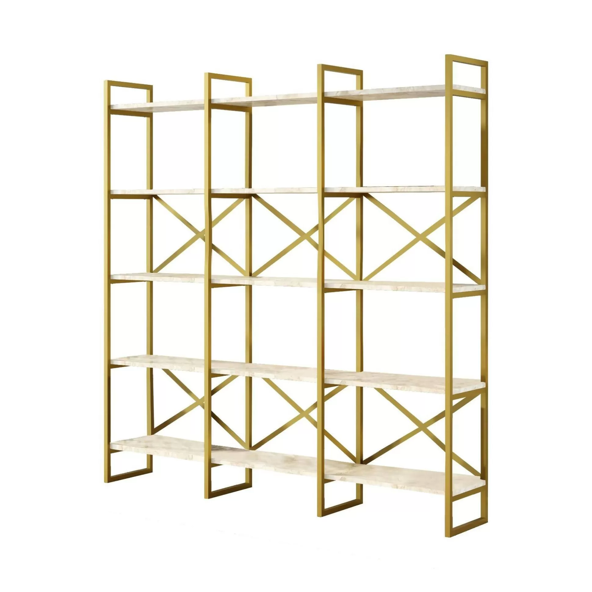 Dmora Librerie<Libreria Gauro, 170x30h175 cm, Bianco e Oro