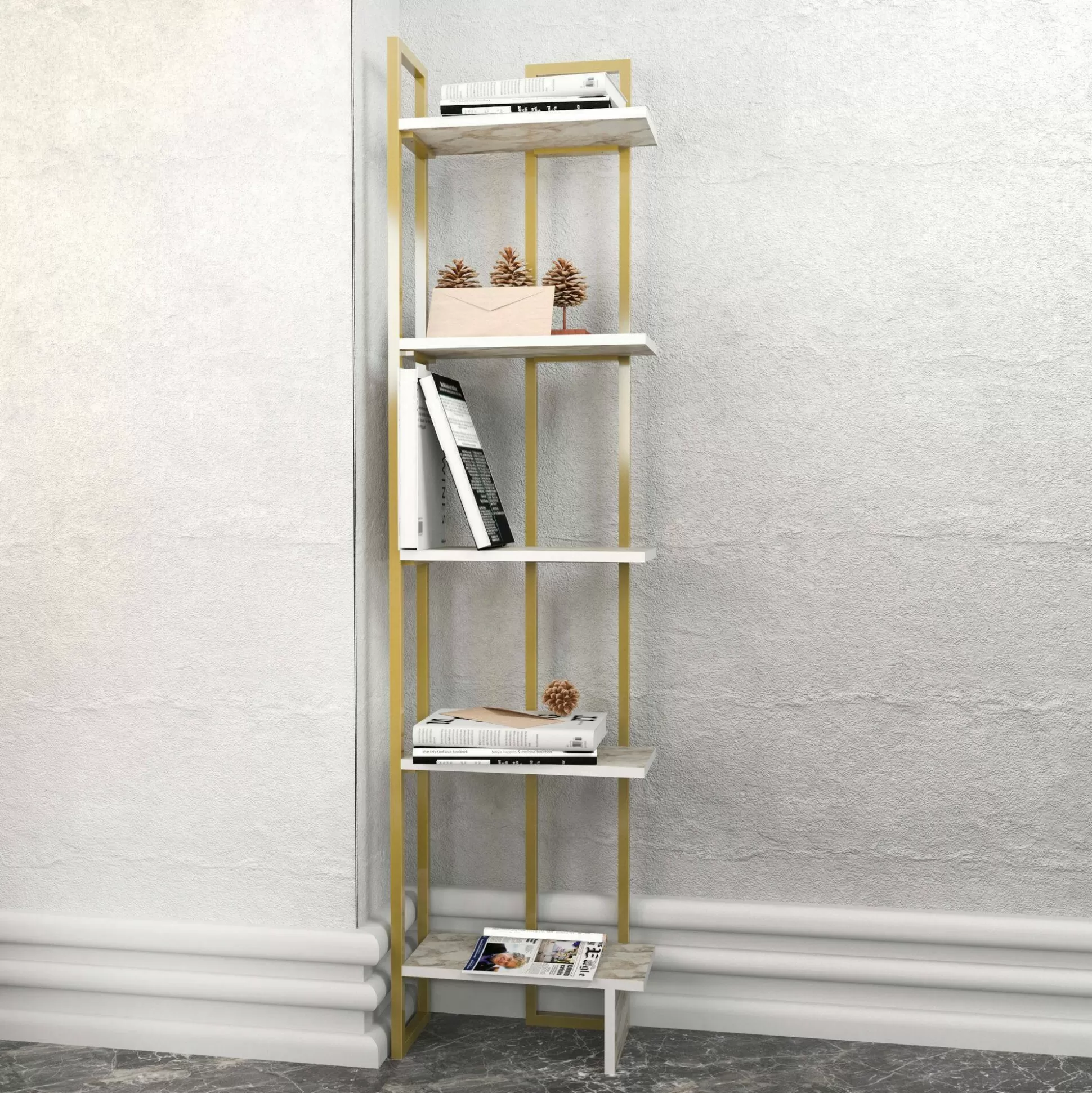Dmora Librerie<Libreria Giraffa, 45x22h180 cm, Bianco e Oro