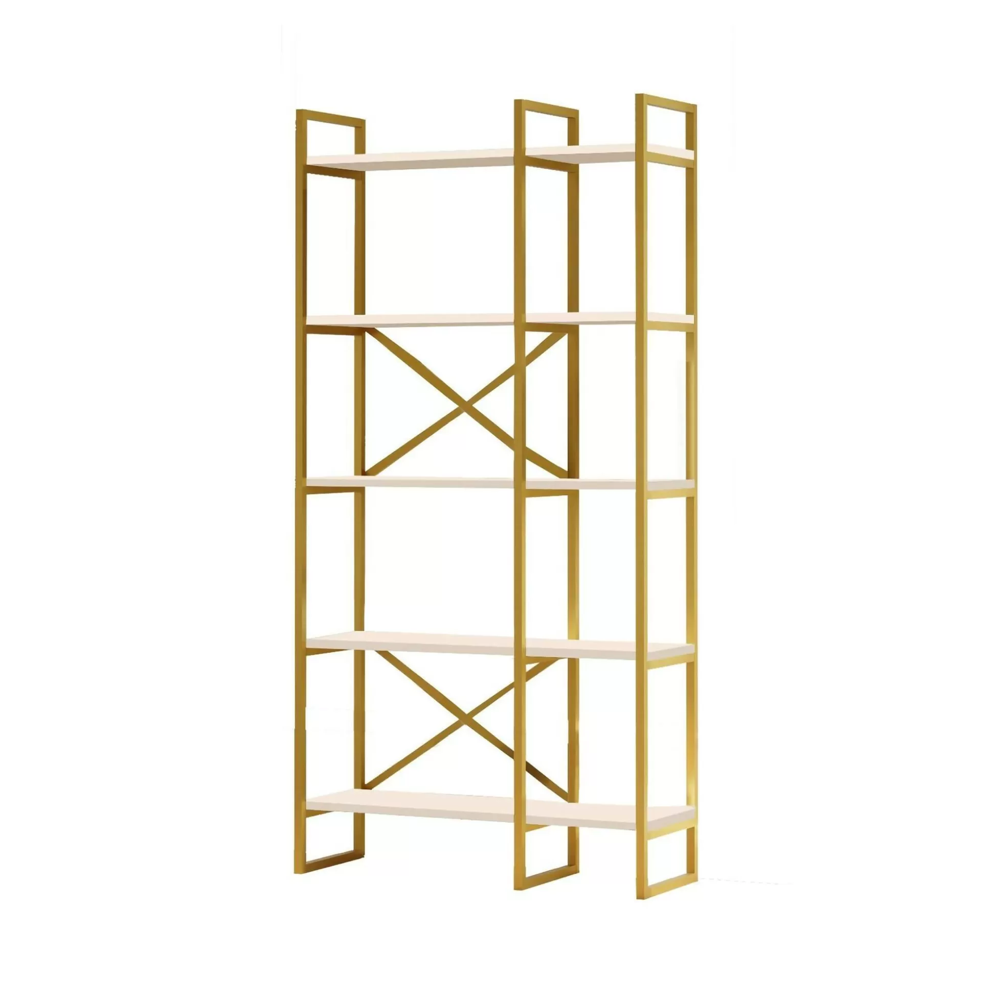 Dmora Librerie<Libreria Isla, 88x30h175 cm, Bianco e Oro