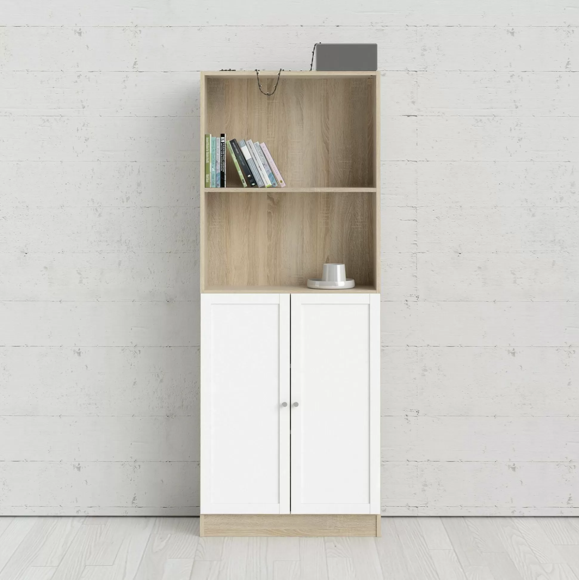 Dmora Librerie<Libreria Michel, 28x79 h203 cm, Quercia e Bianco
