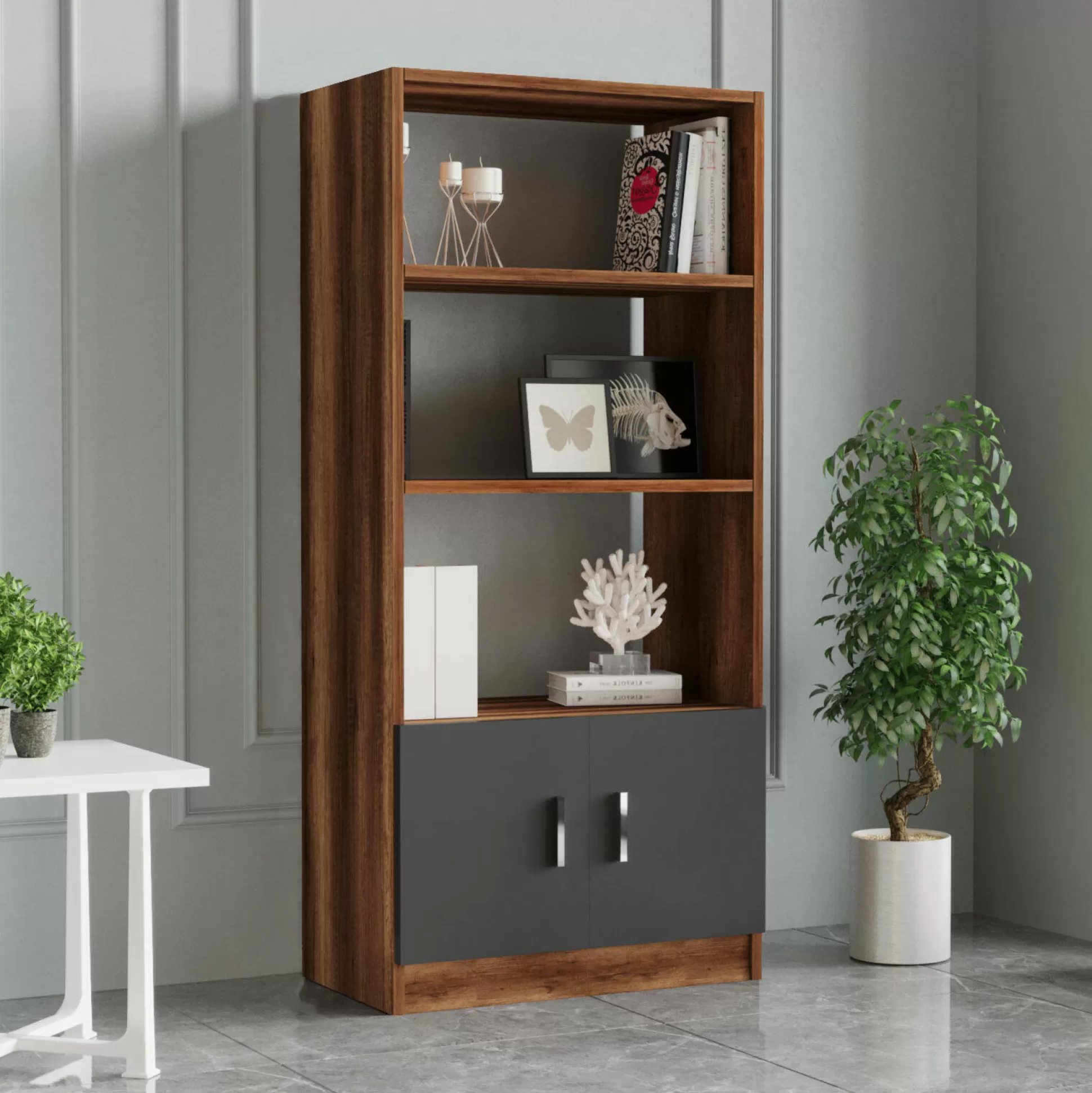 Dmora Librerie<Libreria Patty, 64x38 h140 cm, Noce e Antracite