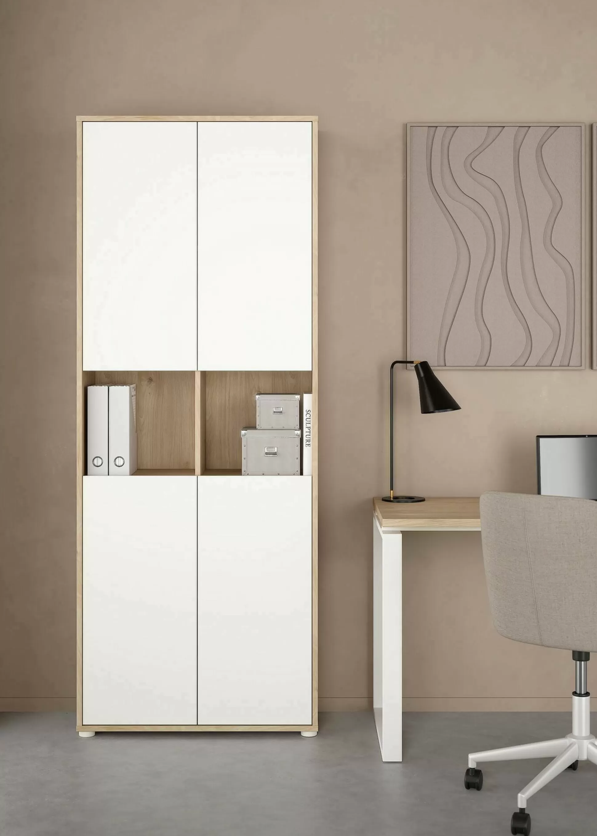 Dmora Librerie<Libreria Pierre, 34x80 h205 cm, Rovere e Bianco
