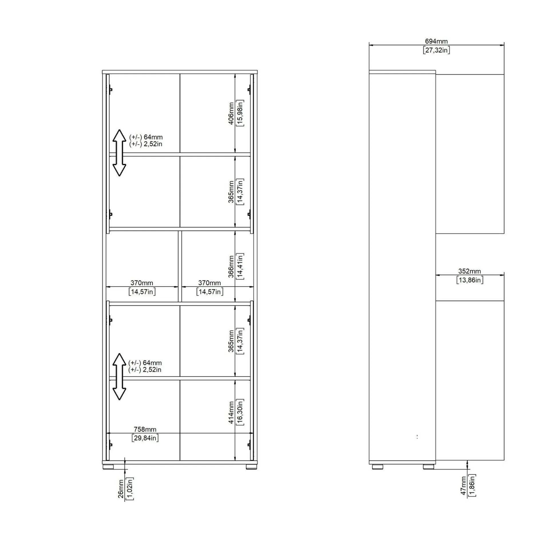 Dmora Librerie<Libreria Roseline, Scaffale da ufficio, Mobile portalibri, Biblioteca, 34x80 h205 cm, Rovere e Grigio