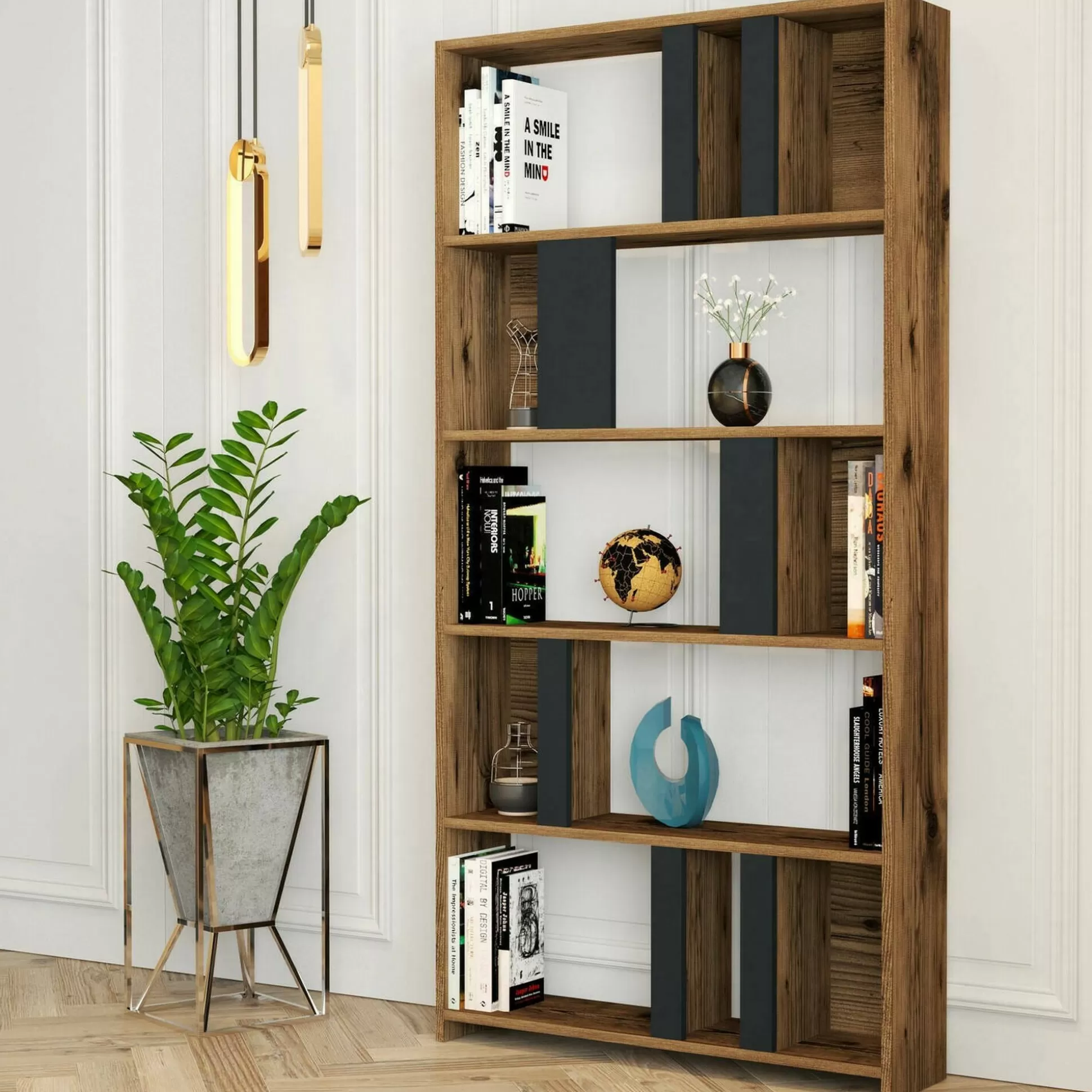 Dmora Librerie<Libreria Scapolita, 90x20h180 cm, Noce e Antracite