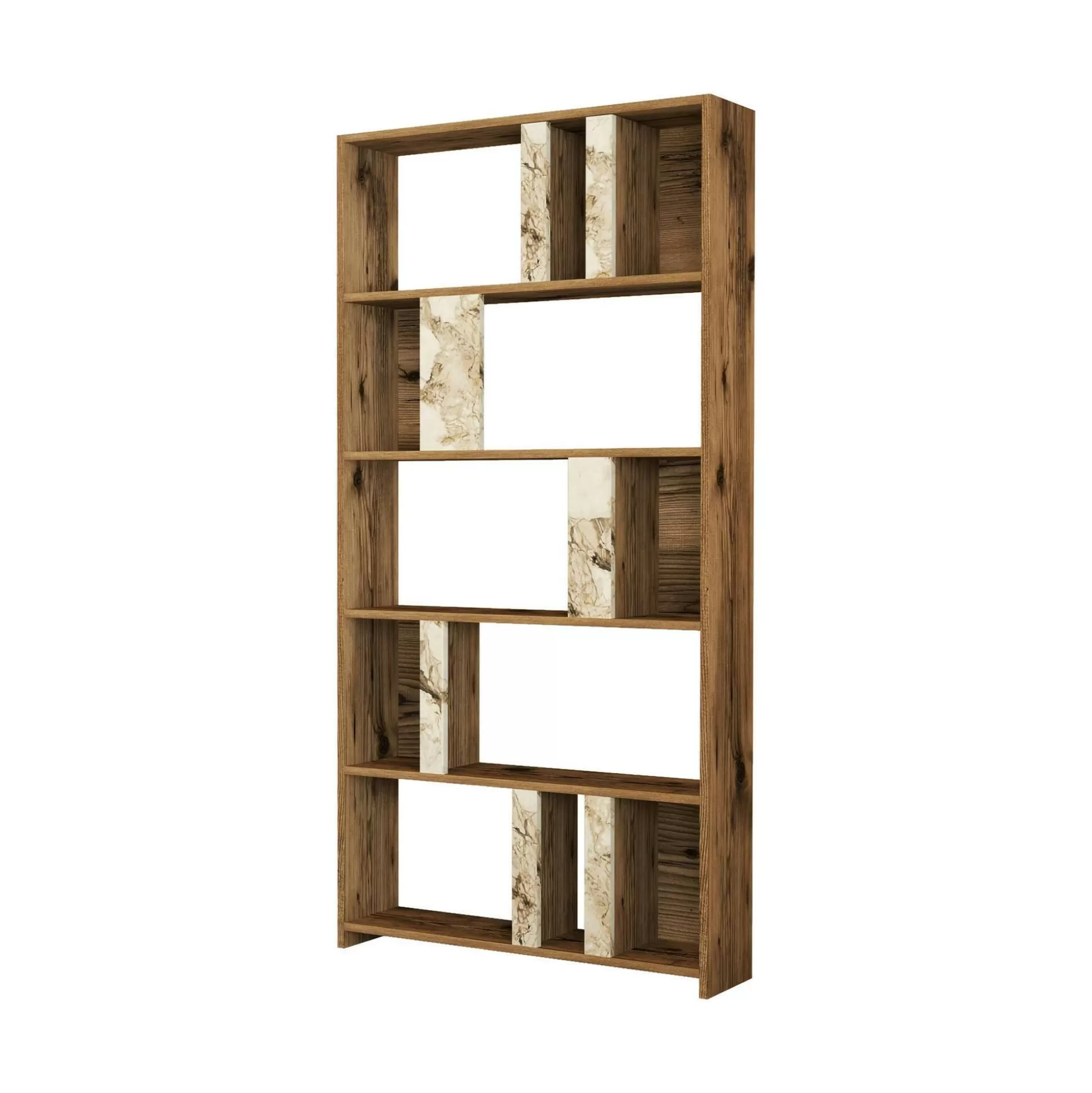 Dmora Librerie<Libreria Scapolita, 90x20h180 cm, Noce e Bianco Marmo
