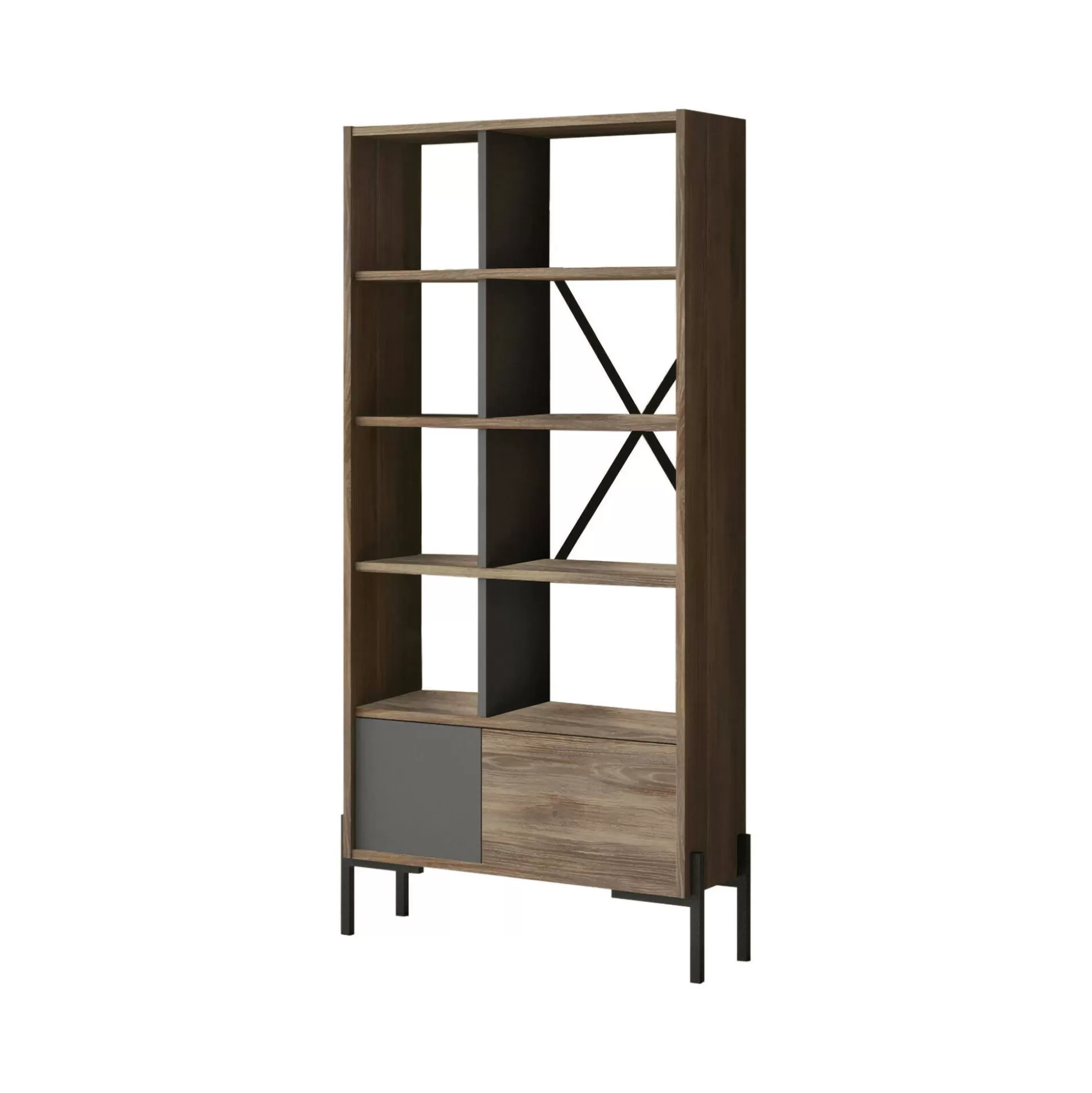 Dmora Librerie<Libreria Simon, 80x26 h160 cm, Marrone e Antracite