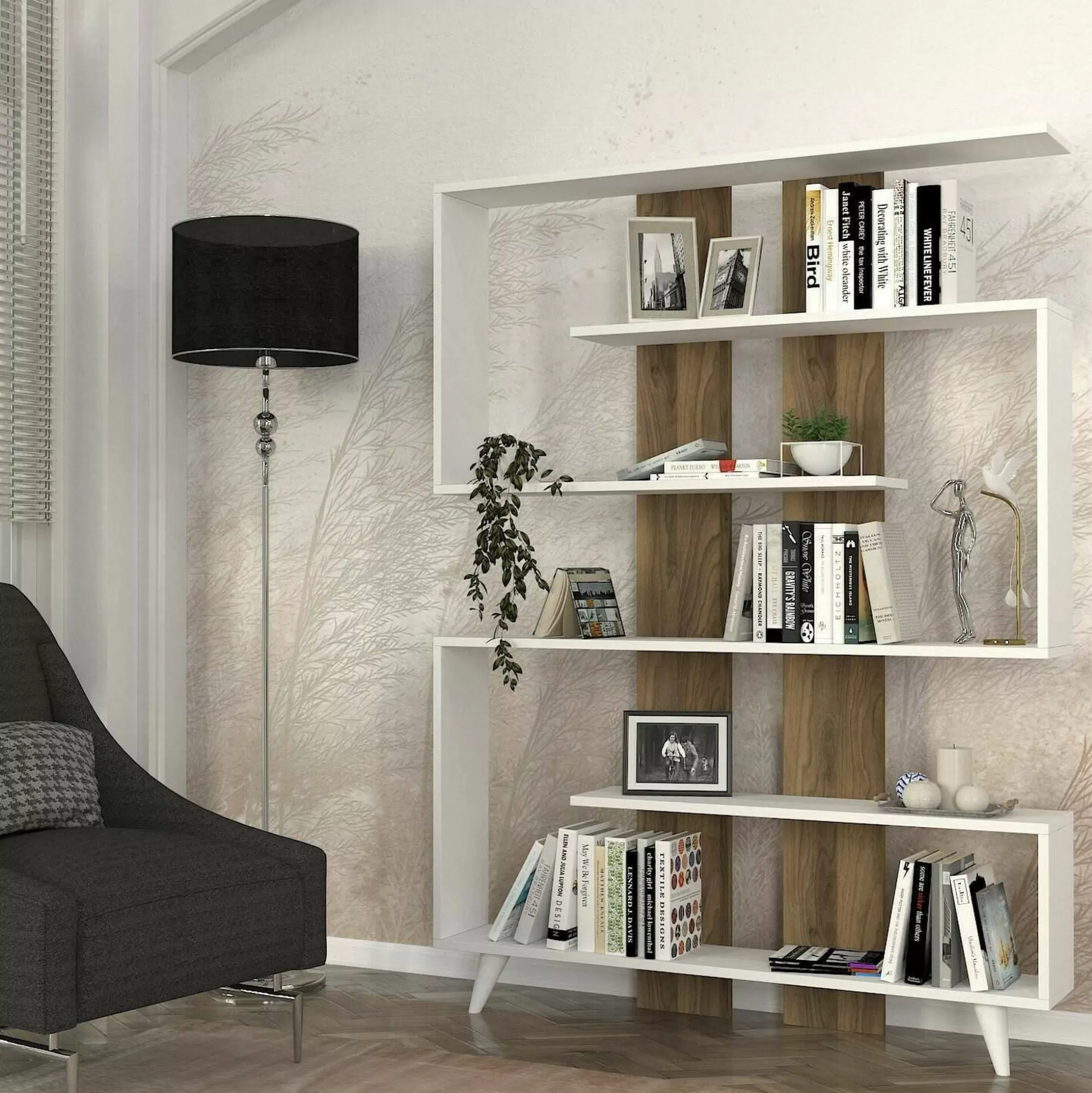 Dmora Librerie<Libreria Spodumene, 120x20h162 cm, Bianco e Noce