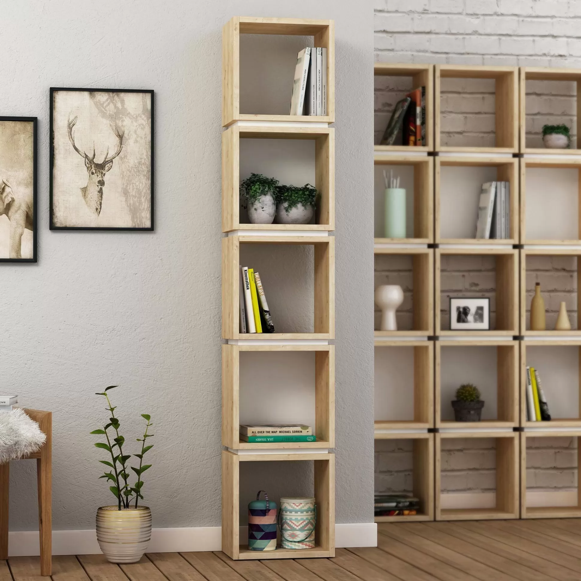Dmora Librerie<Libreria Tomas, 32x22 h167 cm, Quercia e Bianco