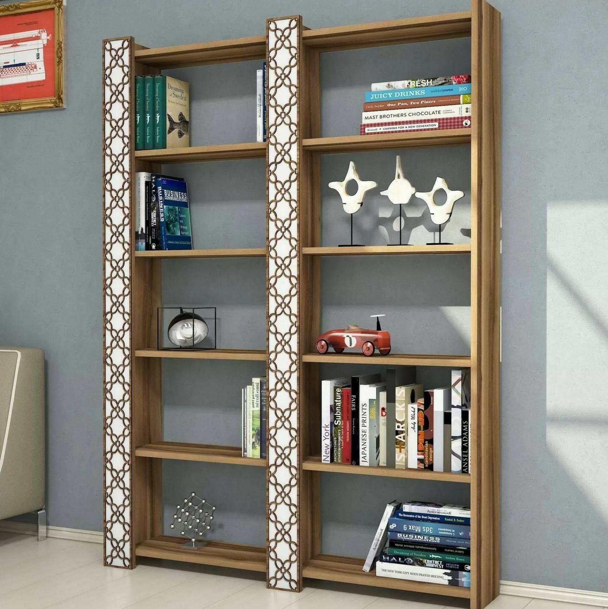 Dmora Librerie<Libreria Vele, Noce e Bianco, 125x24h170 cm