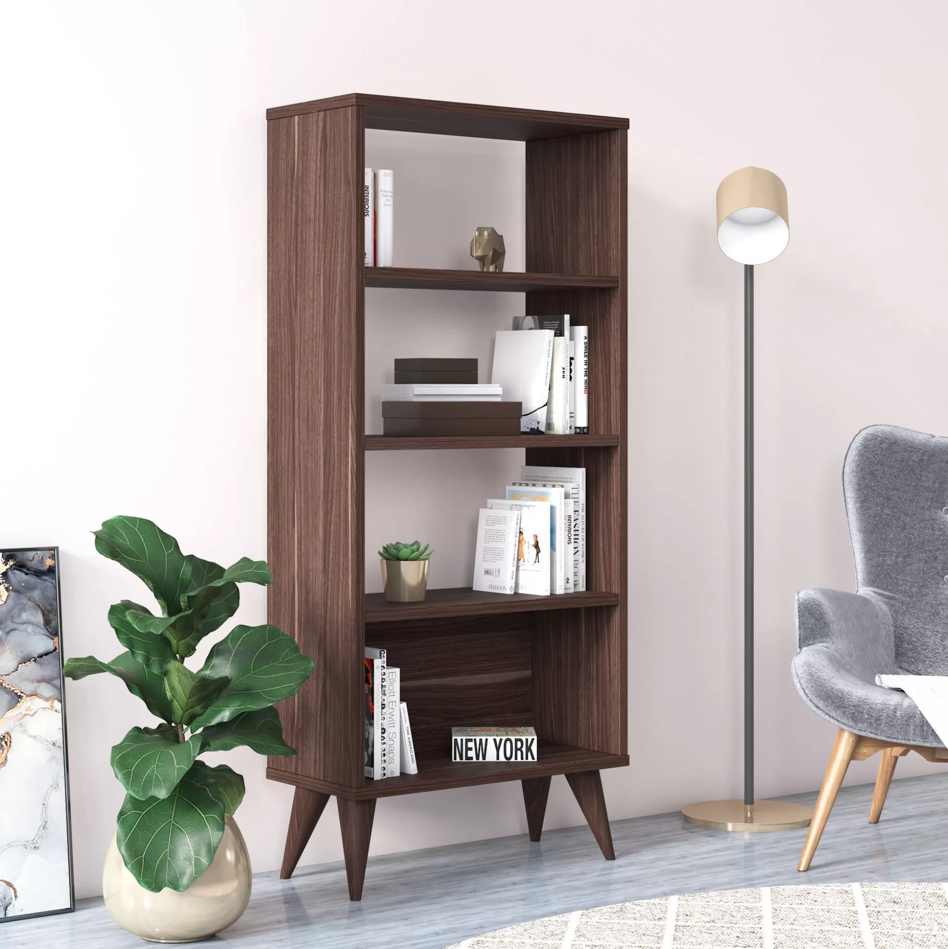 Dmora Librerie<Libreria verticale con quattro scomparti, cm 54 x 25 x 121, colore